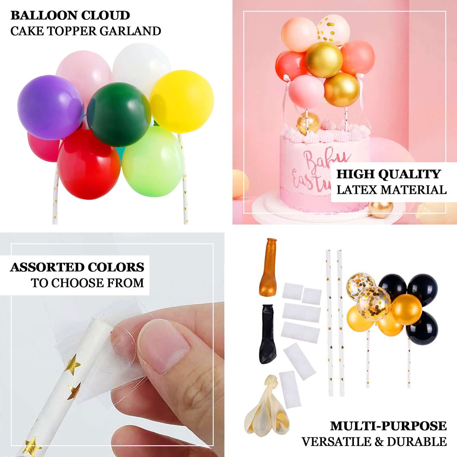 11 Pcs Confetti Balloon Cake Topper Kit Black, Silver and Clear - Vibrant Clustered Mini Garland Cake Inserts for DIY Party Decorations - Image 3