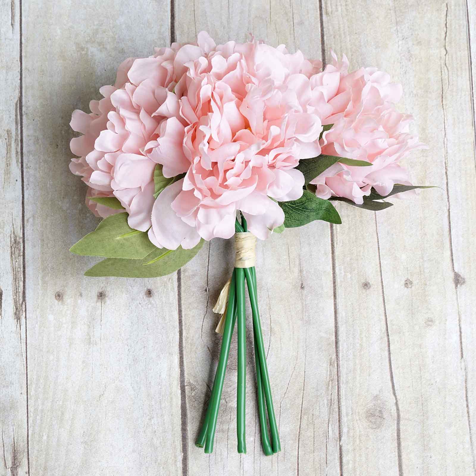 Pink Real Touch Artificial Silk Peonies Flower Bouquet 11" - Image 8