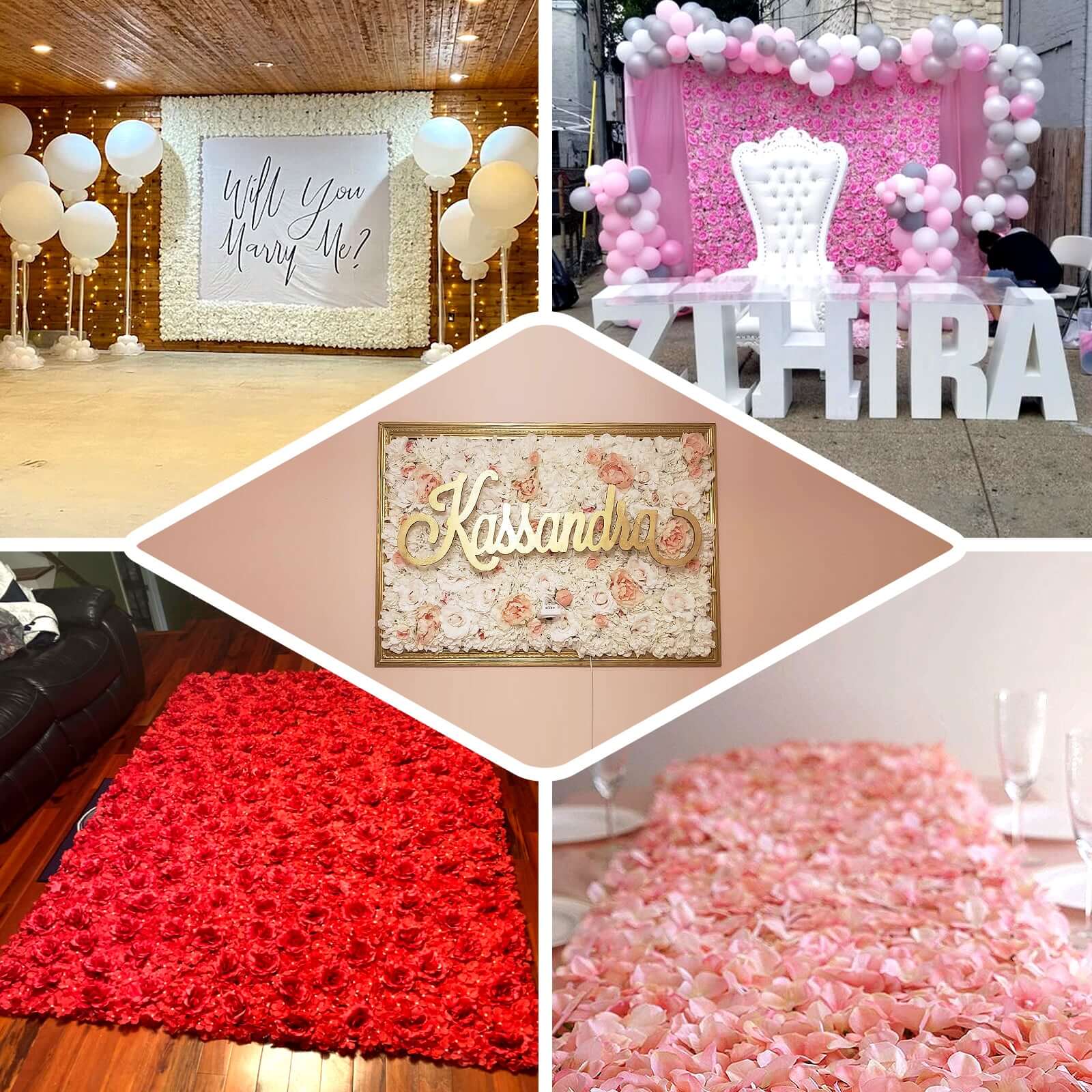 Red 3D Silk Rose and Hydrangea Flower Wall Mat Backdrop 4 Artificial Panels 11 Sq ft. - Image 5