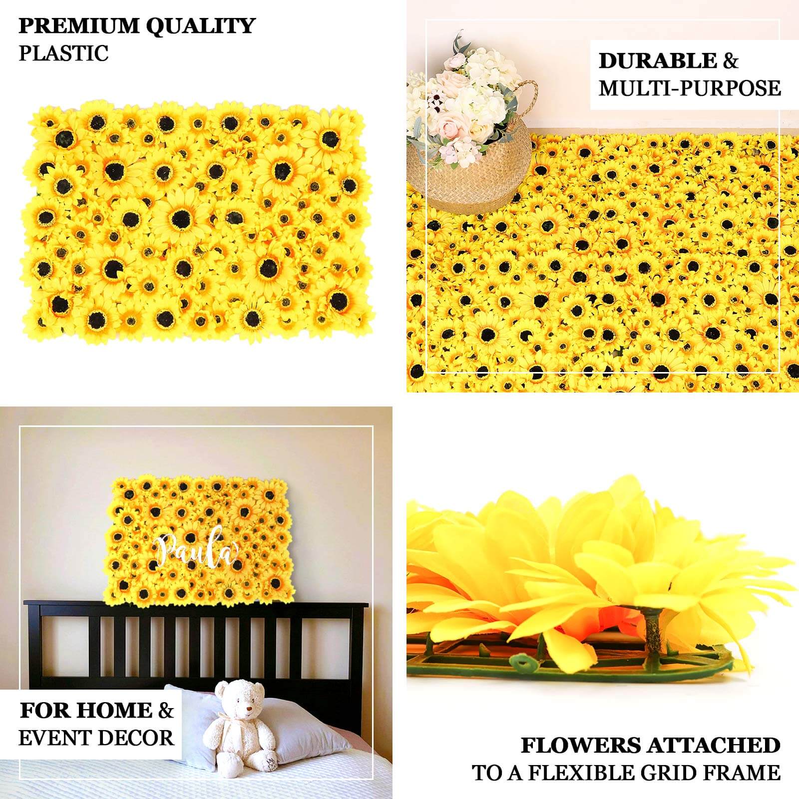 Artificial Sunflower Wall Mat Backdrop, Flower Wall Decor, Indoor/Outdoor UV Protected 4 Artificial Panels 11 Sq ft. - Image 4