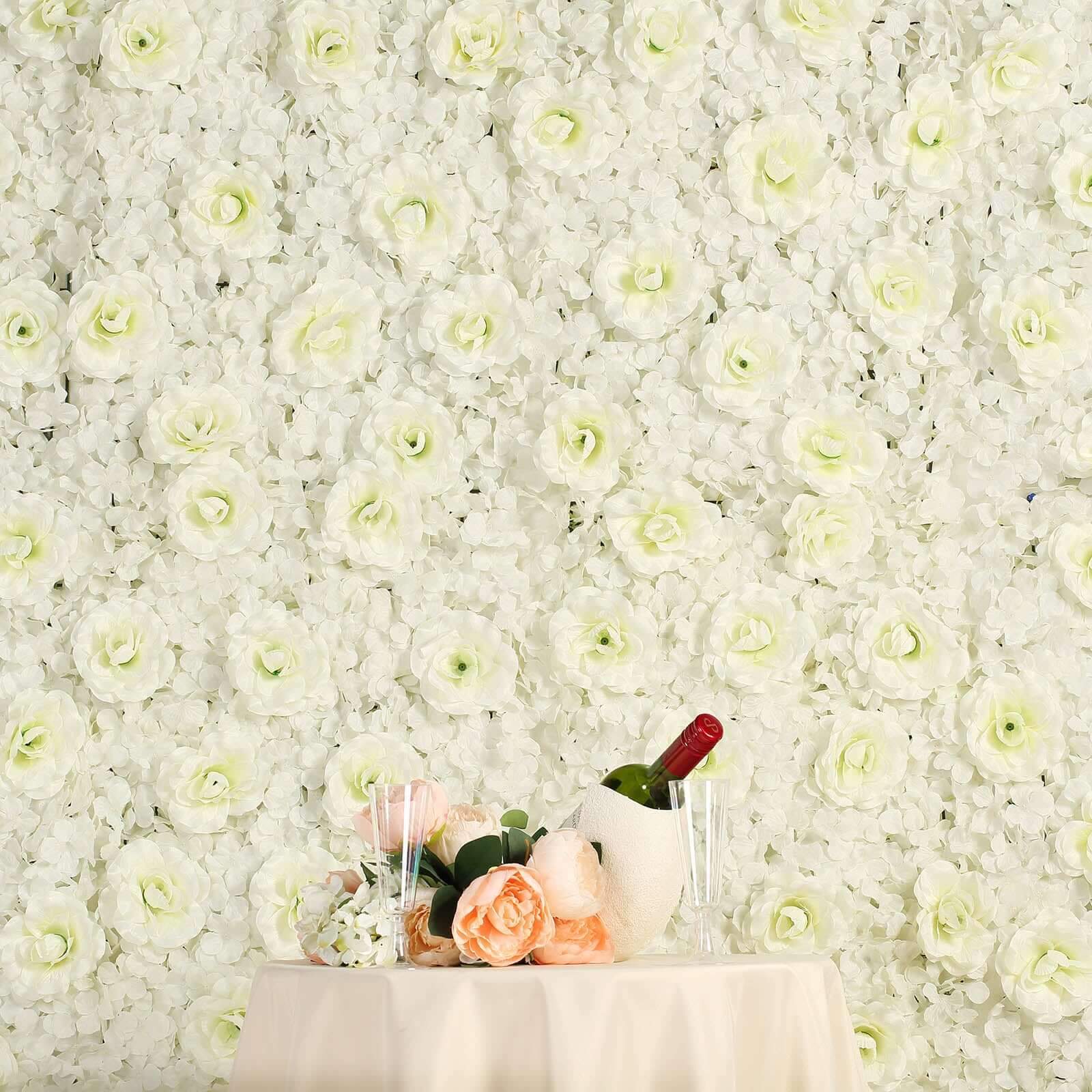 Cream 3D Silk Rose and Hydrangea Flower Wall Mat Backdrop - 4 Artificial Panels 11 Sq ft. - Image 7