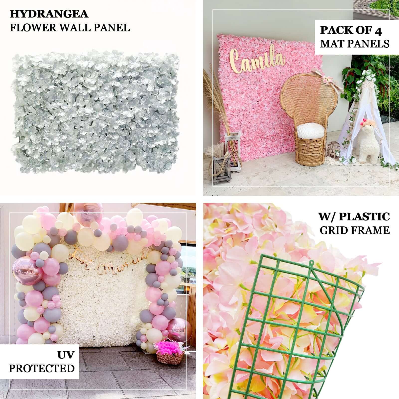 White UV Protected Hydrangea Flower Wall Mat Backdrop 4 Artificial Panels 11 Sq ft. - Image 4