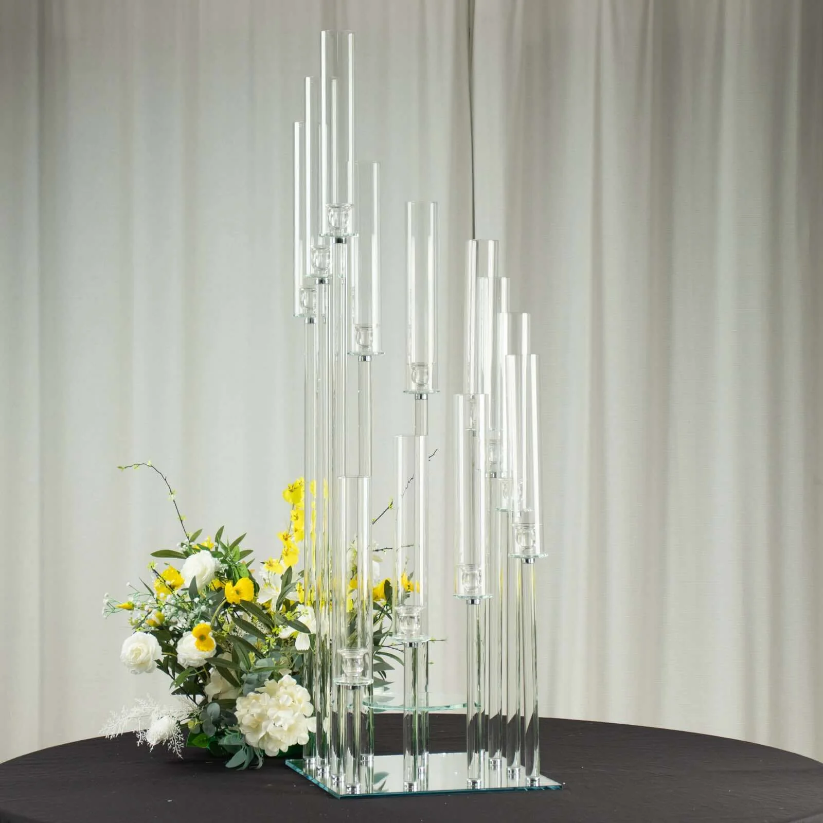 12-Arm Crystal Glass Cluster Candelabra Pedestal Stand 4.5ft - Square Hurricane Taper Candle Holder Table Centerpiece - Image 2