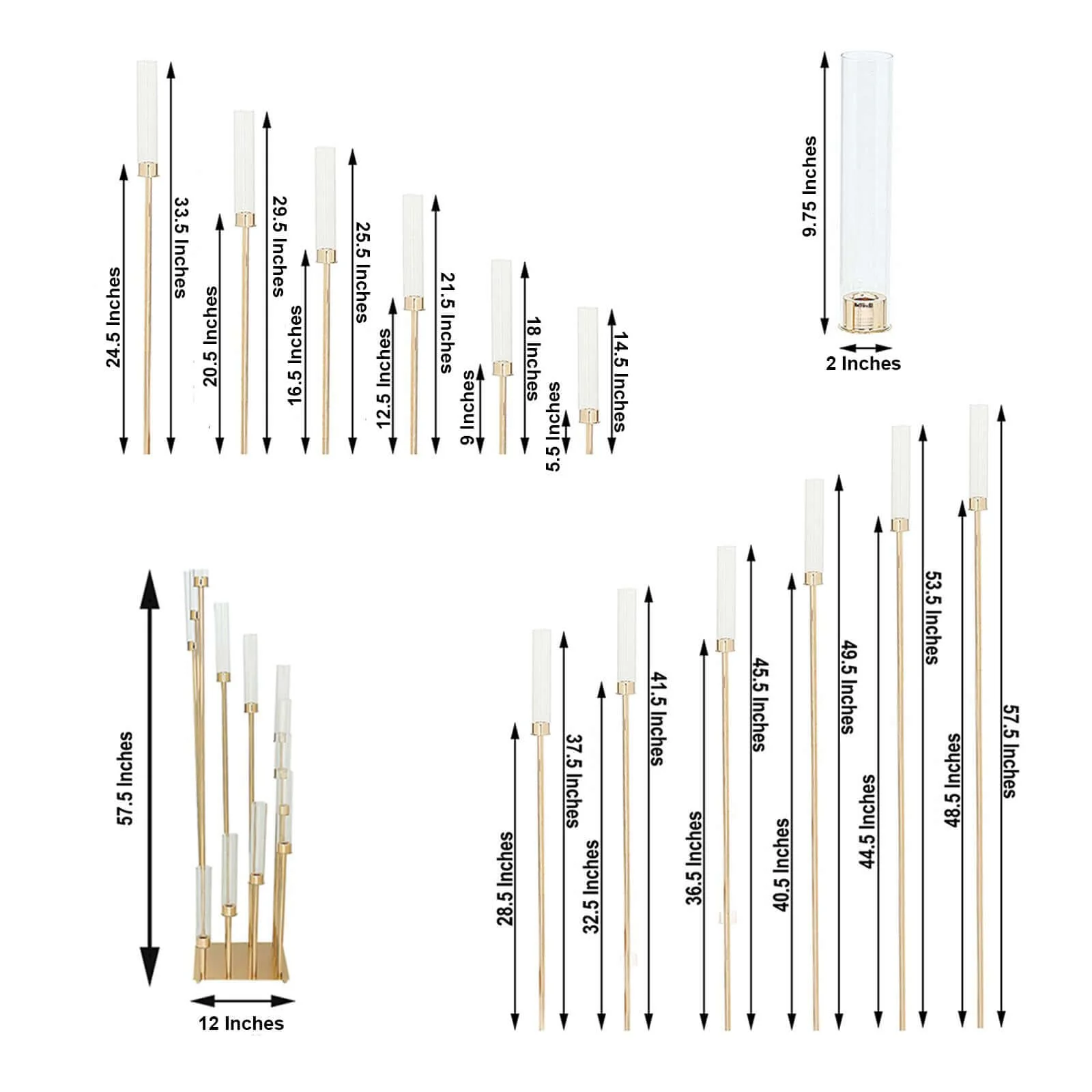 12-Arm Gold Cluster Taper Candle Holder with Clear Glass Shades 57" - Luxurious Large Candle Arrangement for Weddings - Image 3