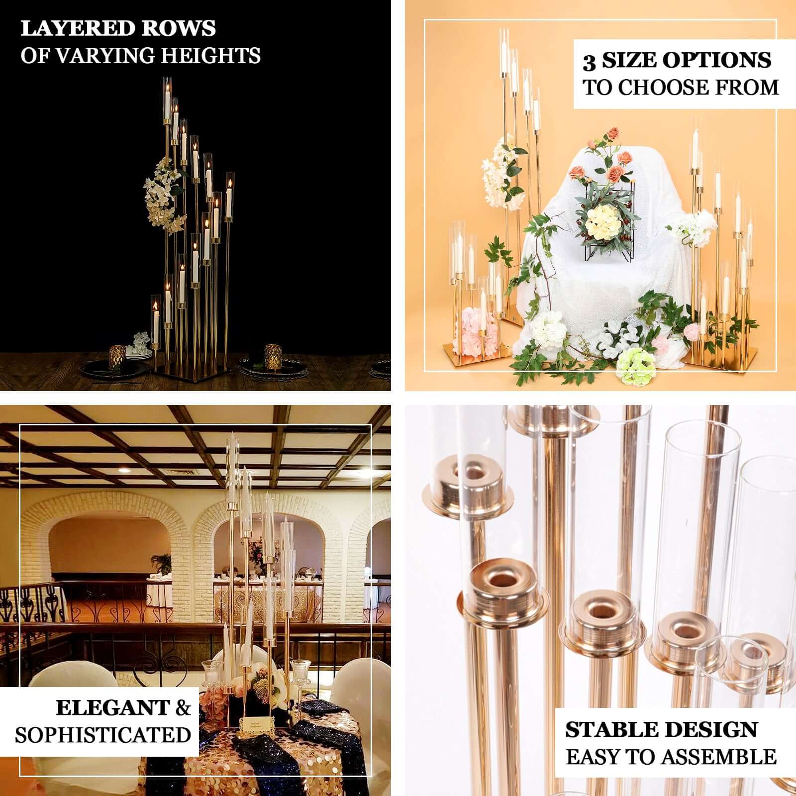 12-Arm Gold Cluster Taper Candle Holder with Clear Glass Shades 57" - Luxurious Large Candle Arrangement for Weddings - Image 4