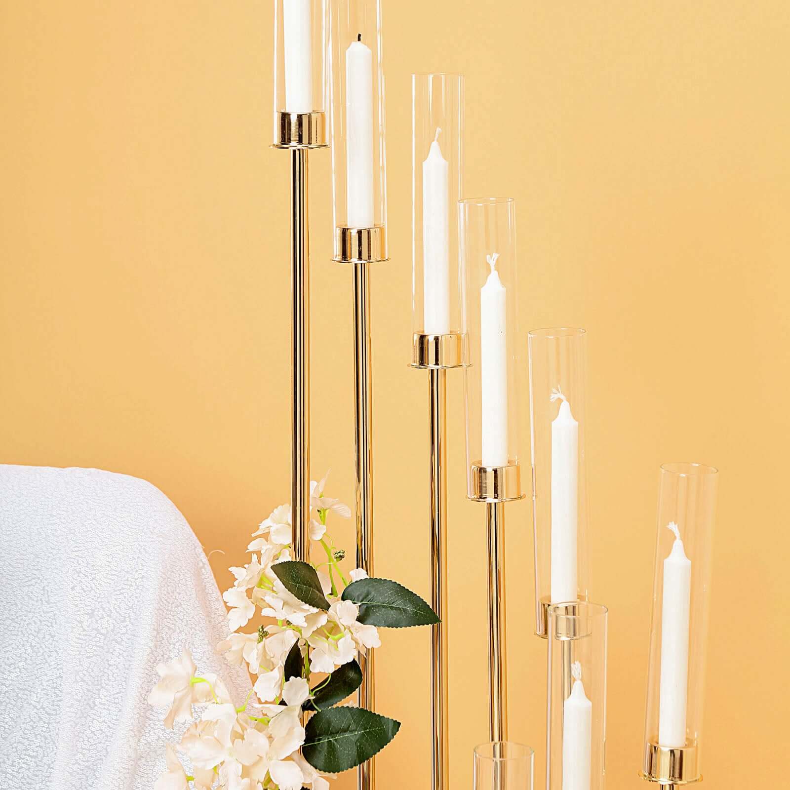 12-Arm Gold Cluster Taper Candle Holder with Clear Glass Shades 57" - Luxurious Large Candle Arrangement for Weddings - Image 6