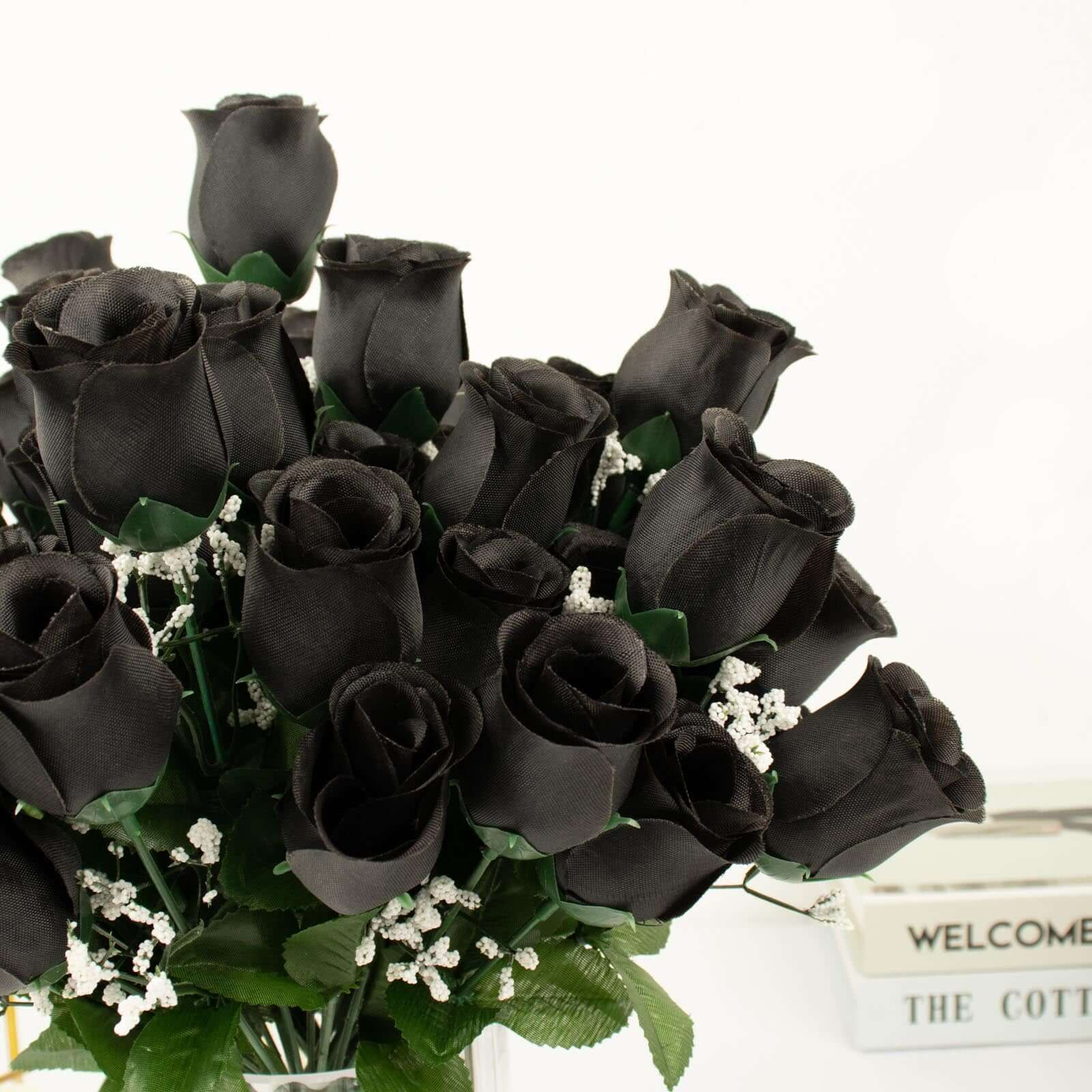 12 Bushes Black Artificial Premium Silk Flower Rose Bud Bouquets - Image 2