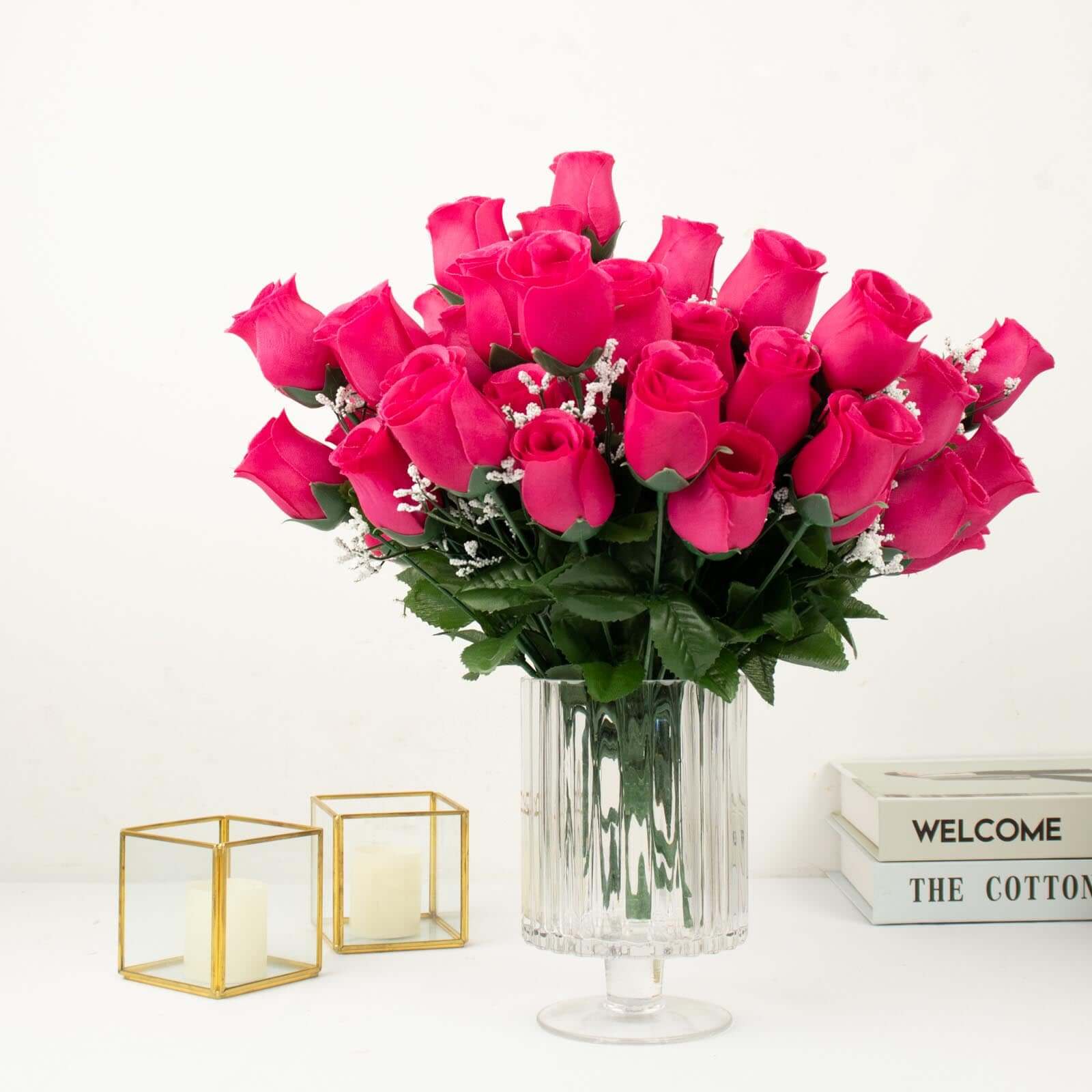 12 Bushes Fuchsia Artificial Premium Silk Flower Rose Bud Bouquets - Image 7