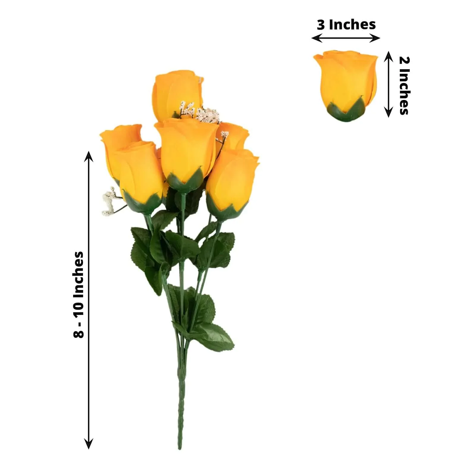 12 Bushes Orange Artificial Premium Silk Flower Rose Bud Bouquets - Image 3