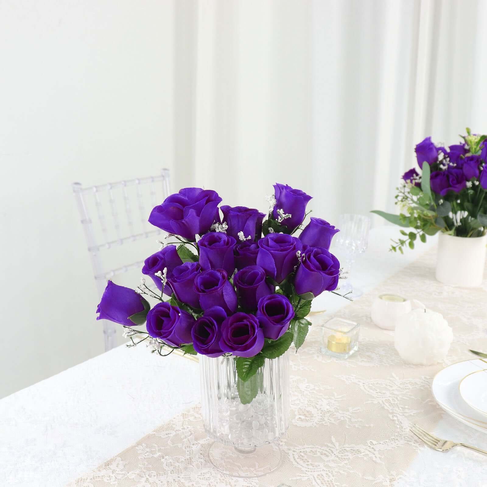 12 Bushes Purple Artificial Premium Silk Flower Rose Bud Bouquets - Image 11
