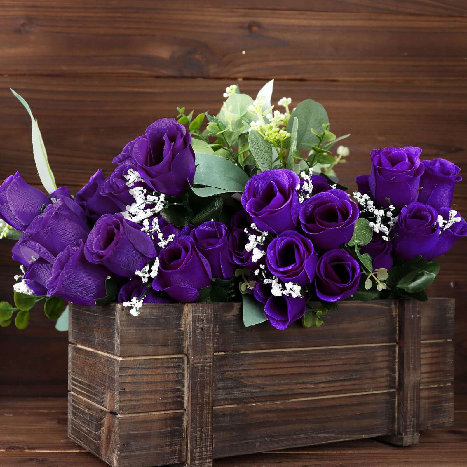 12 Bushes Purple Artificial Premium Silk Flower Rose Bud Bouquets - Image 2