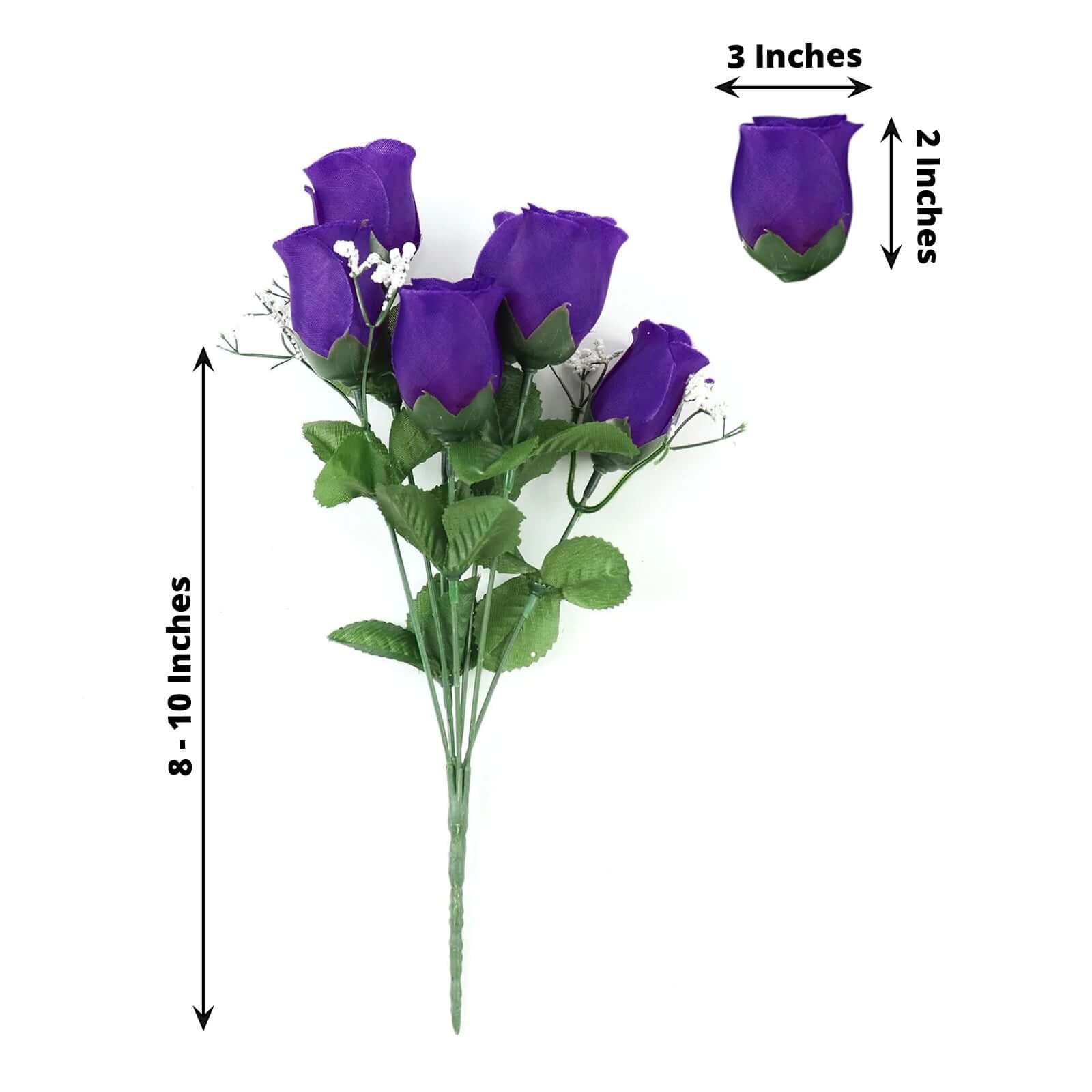 12 Bushes Purple Artificial Premium Silk Flower Rose Bud Bouquets - Image 3