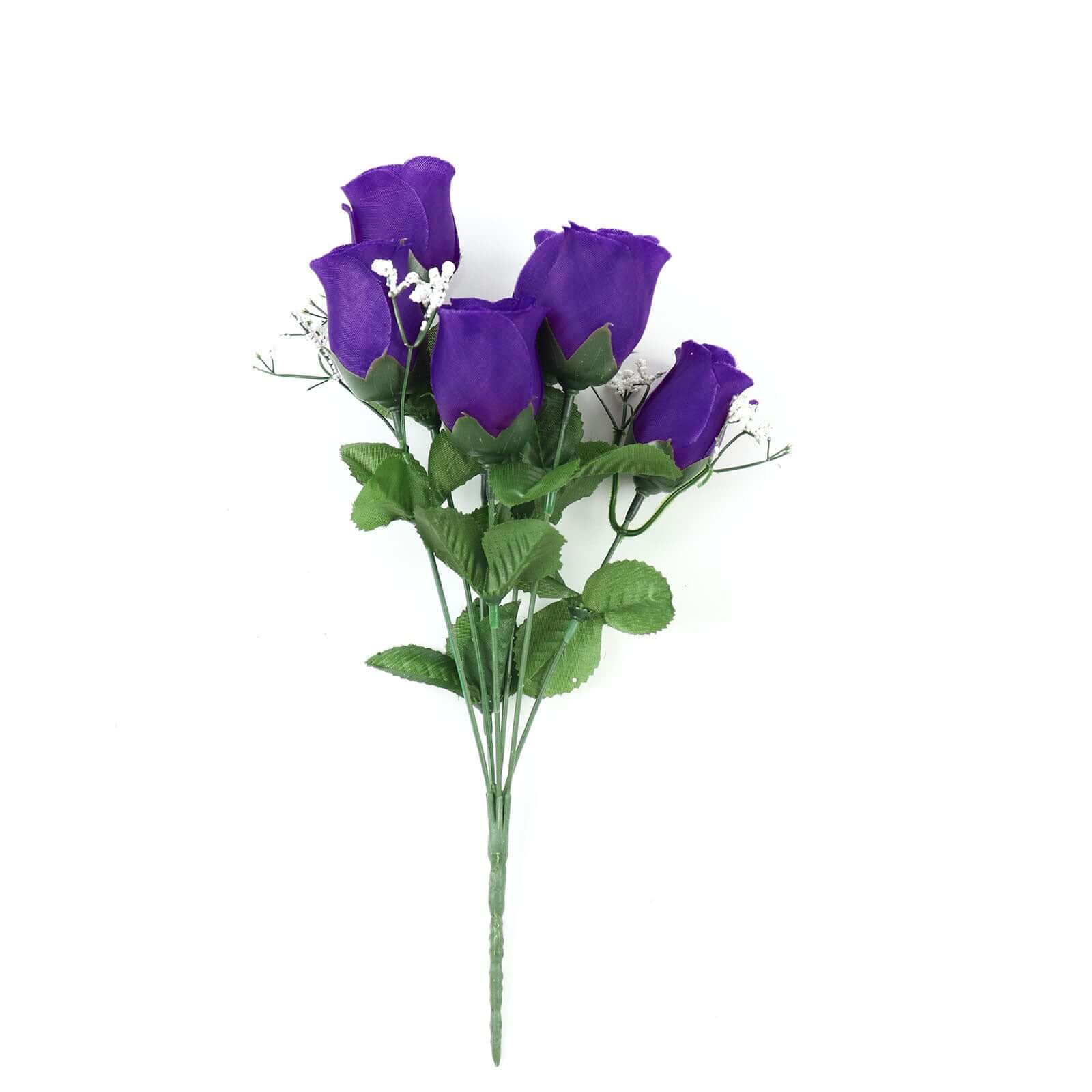 12 Bushes Purple Artificial Premium Silk Flower Rose Bud Bouquets - Image 7