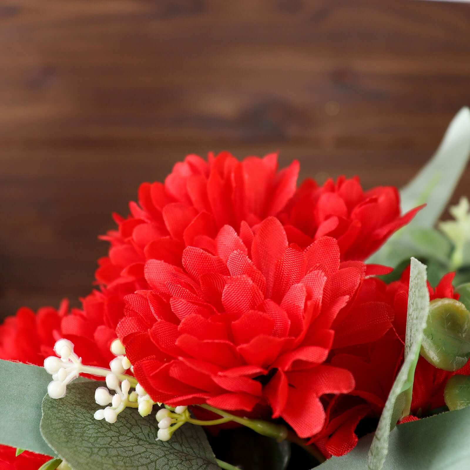 12 Bushes Red Artificial Silk Chrysanthemum Flower Bouquets - Image 10