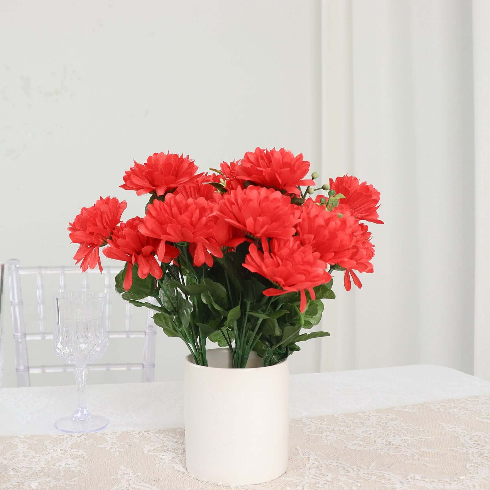 12 Bushes Red Artificial Silk Chrysanthemum Flower Bouquets - Image 11