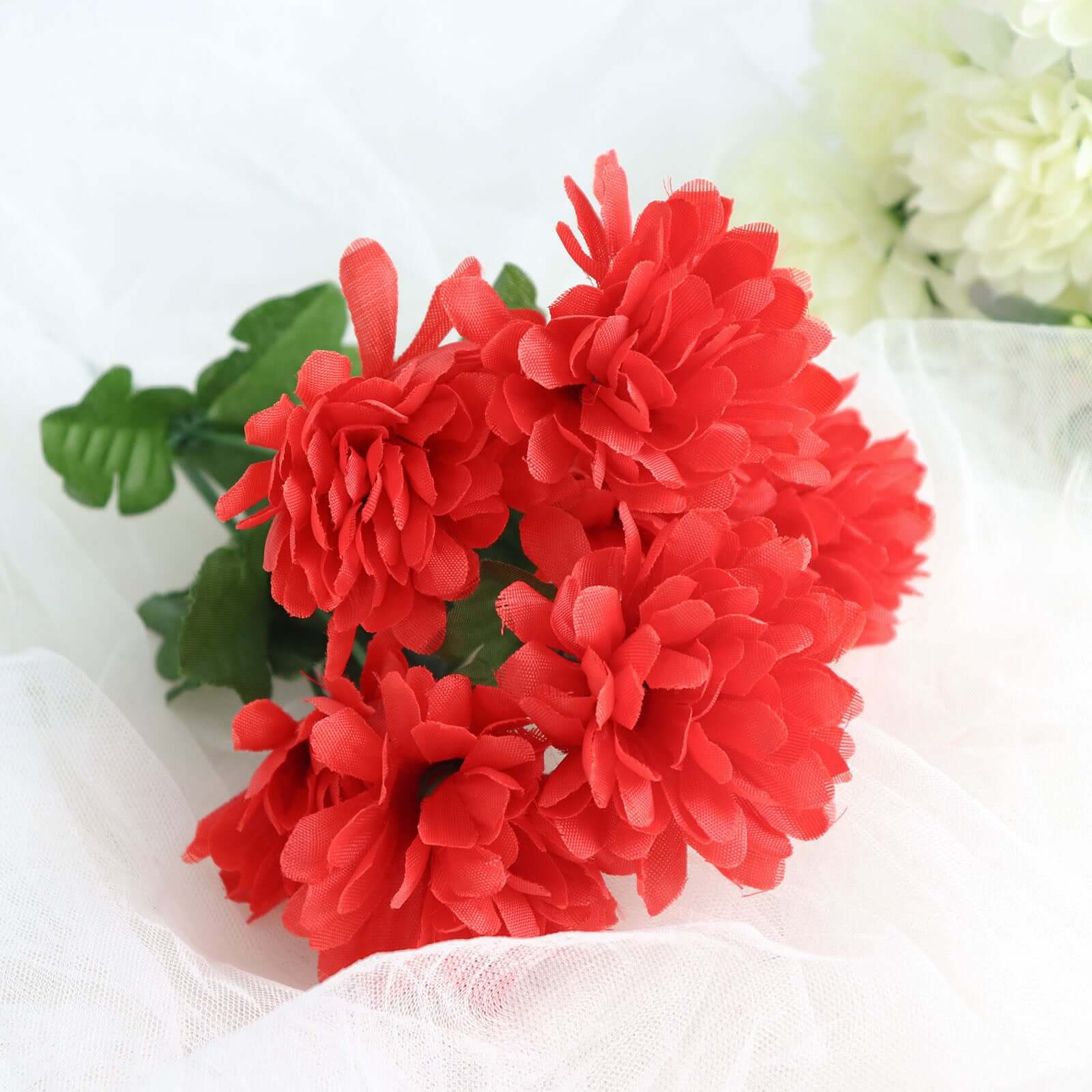 12 Bushes Red Artificial Silk Chrysanthemum Flower Bouquets - Image 13