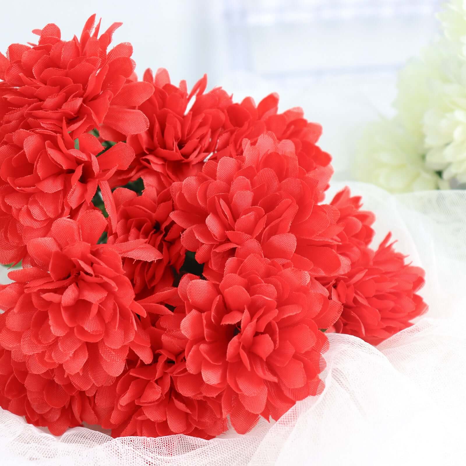 12 Bushes Red Artificial Silk Chrysanthemum Flower Bouquets - Image 16