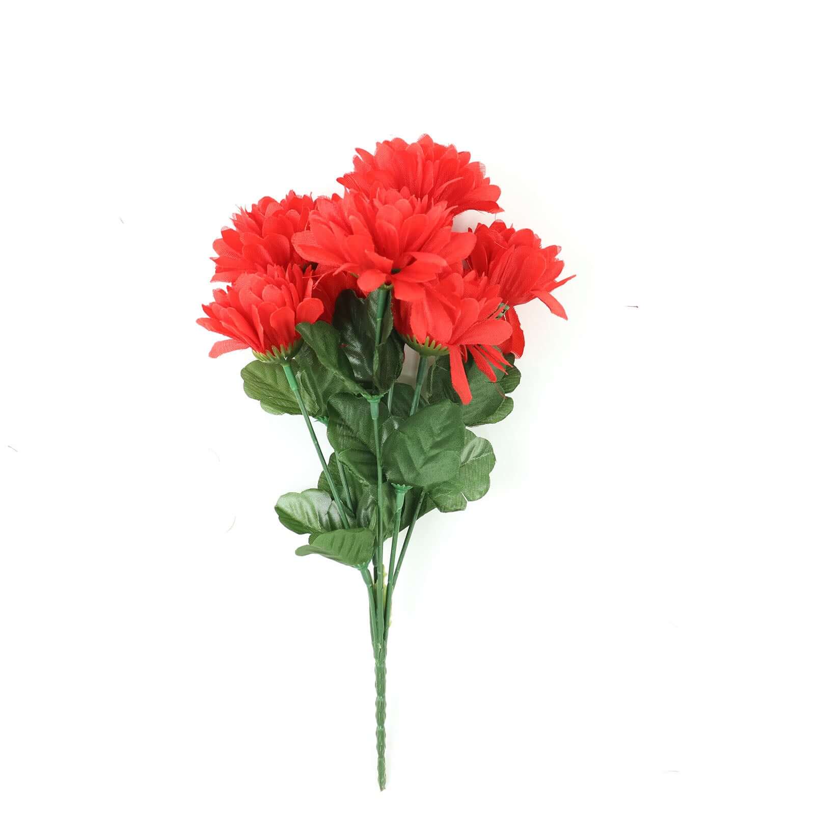 12 Bushes Red Artificial Silk Chrysanthemum Flower Bouquets - Image 7