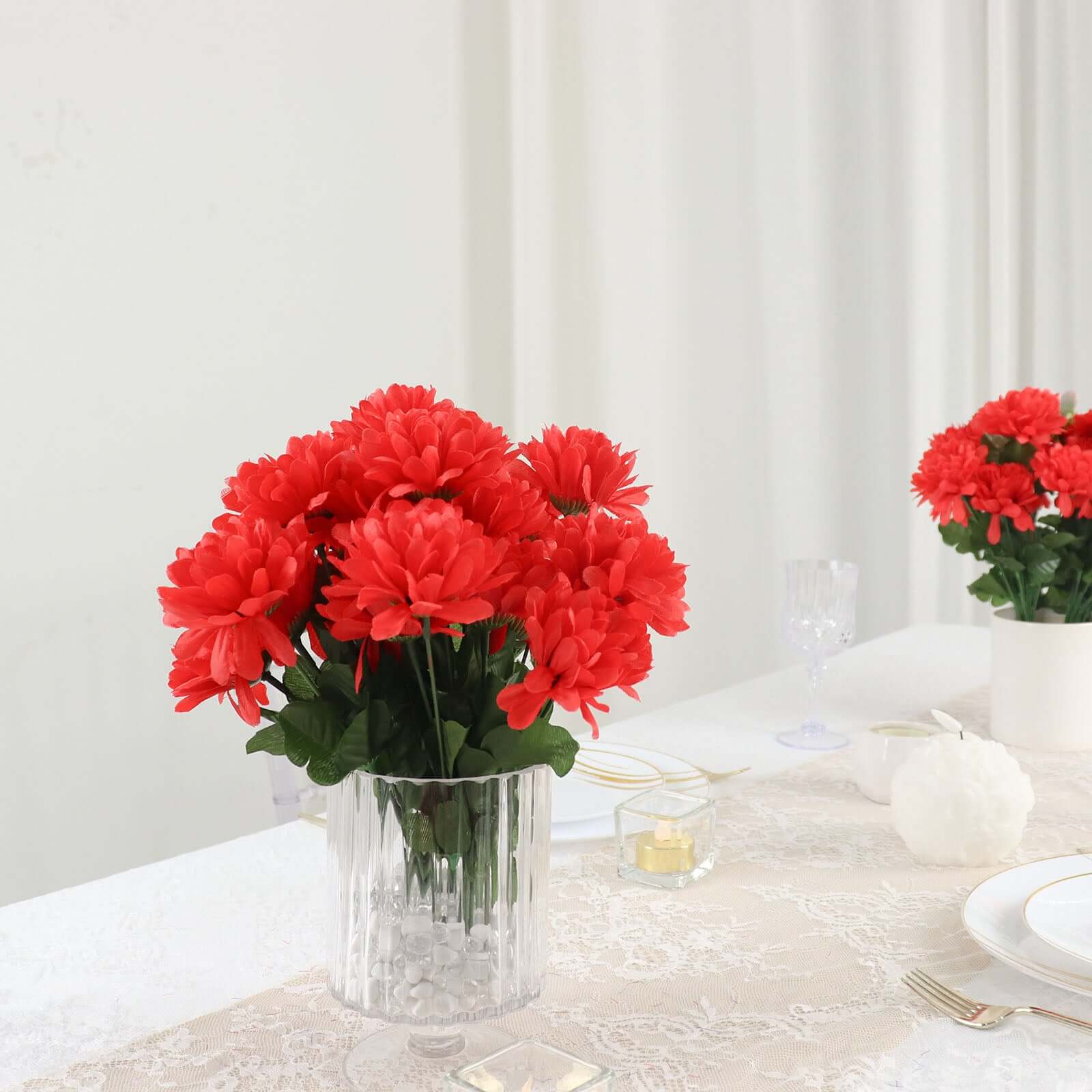 12 Bushes Red Artificial Silk Chrysanthemum Flower Bouquets - Image 8