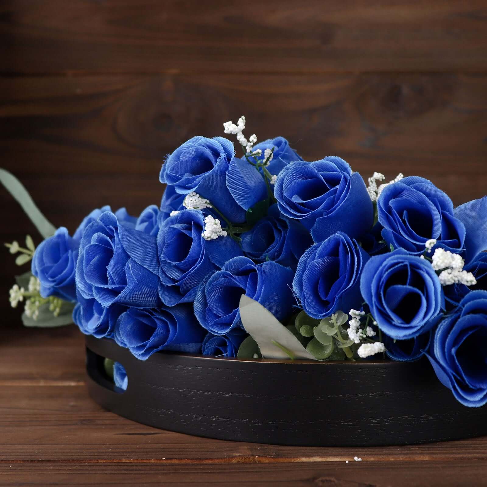 12 Bushes Royal Blue Artificial Premium Silk Flower Rose Bud Bouquets - Image 2