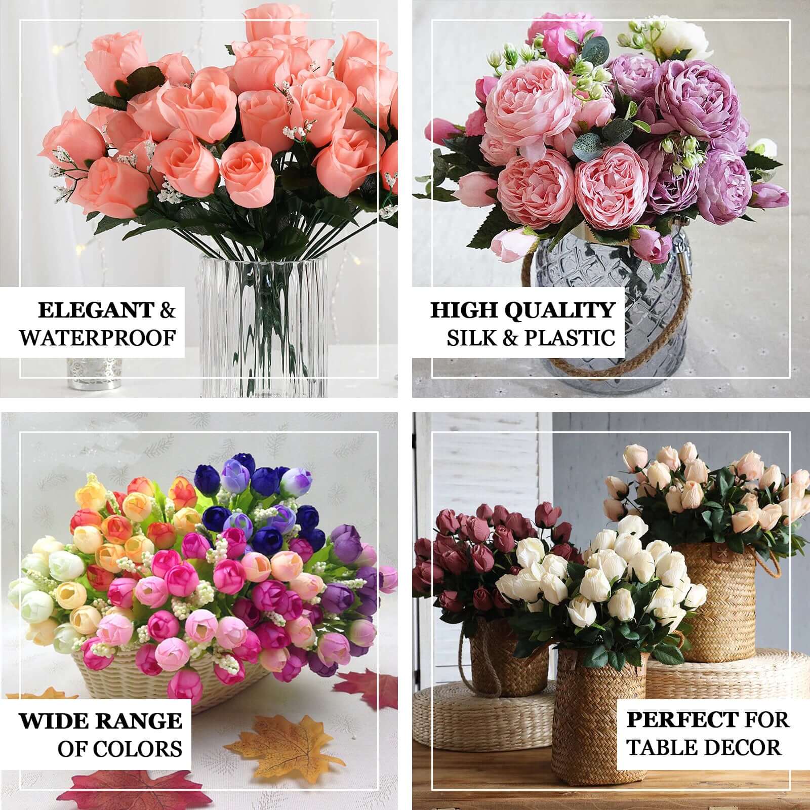 12 Bushes White Artificial Premium Silk Flower Rose Bud Bouquets - Image 4