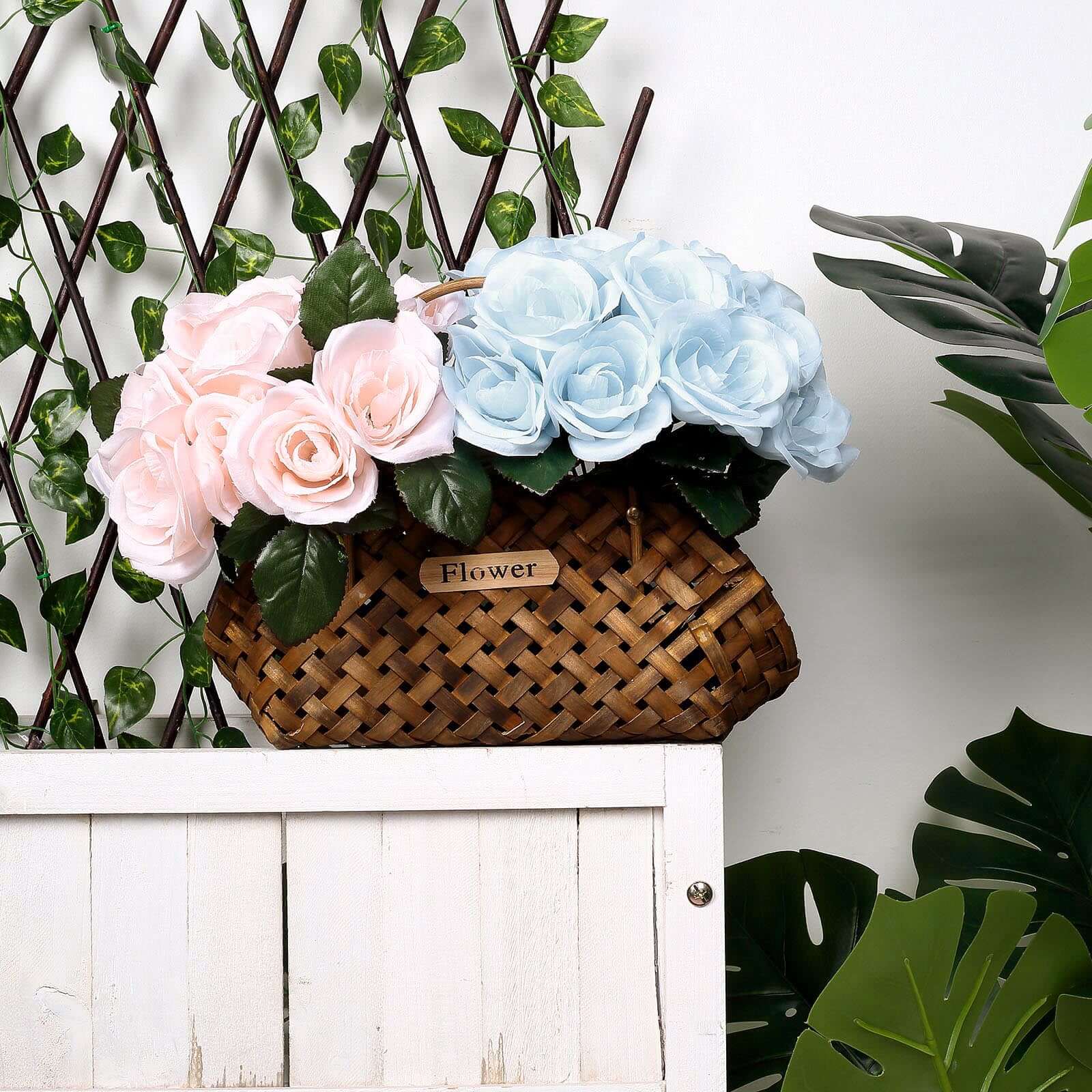 Light Blue Artificial Velvet-Like Fabric Rose Flower Bouquet Bush 12" - Image 11