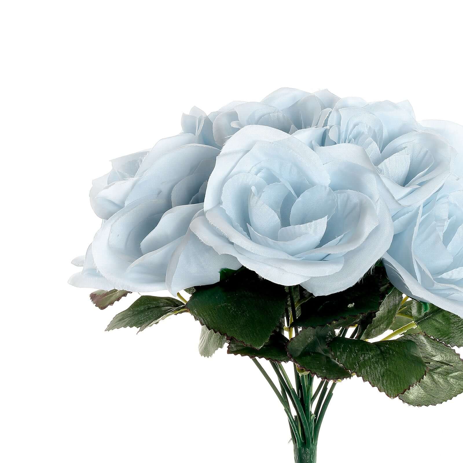 Light Blue Artificial Velvet-Like Fabric Rose Flower Bouquet Bush 12" - Image 13