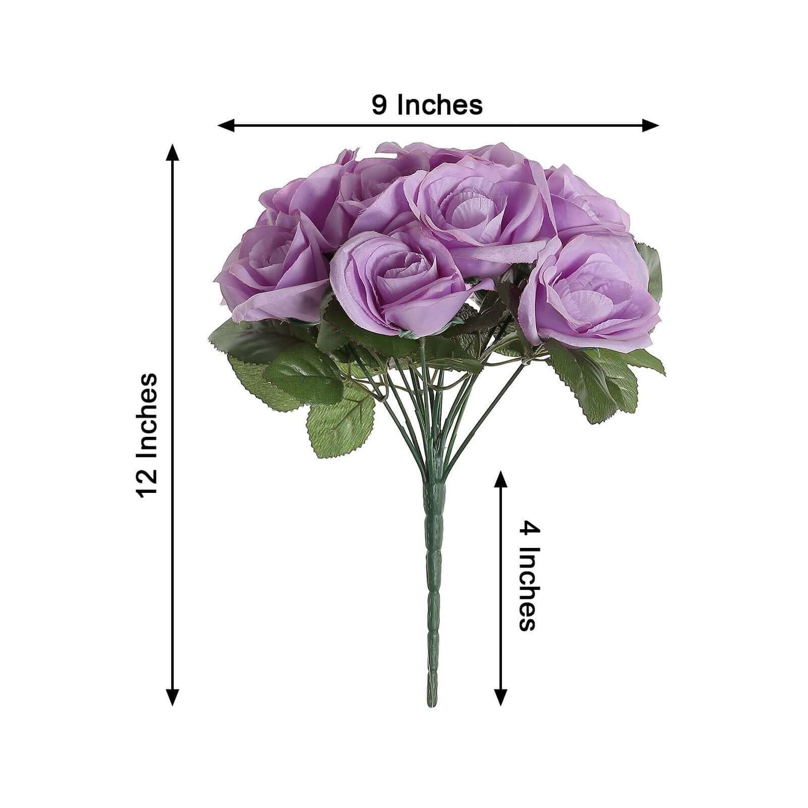 Lavender Lilac Artificial Velvet-Like Fabric Rose Flower Bouquet Bush 12" - Image 3