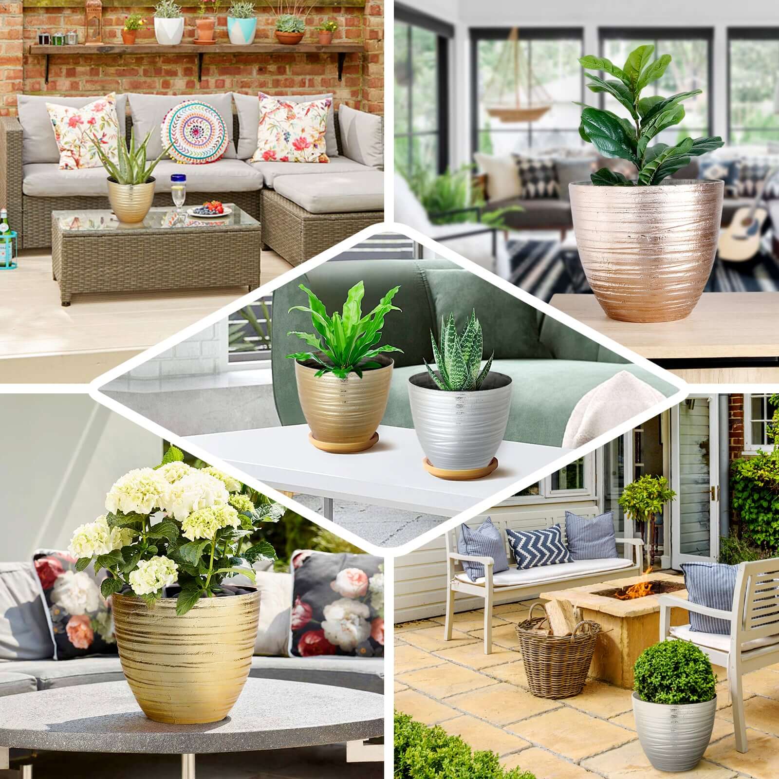 Metallic Gold Textured Finish Large Indoor Flower Plant Pot, Decorative Indoor/Outdoor Planter 12" - Image 5