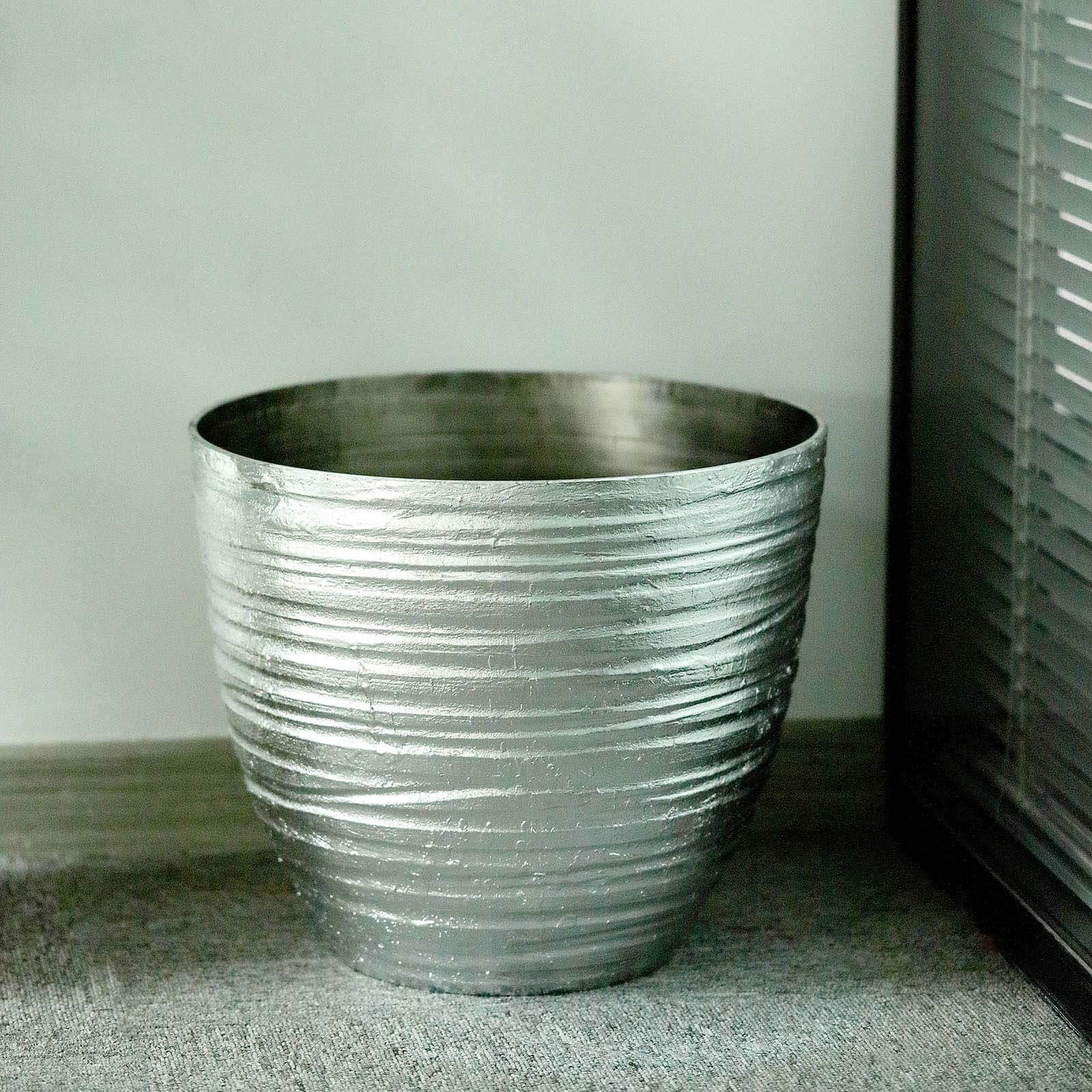 Metallic Silver Textured Finish Large Indoor Flower Plant Pot, Decorative Indoor/Outdoor Planter 12" - Image 12