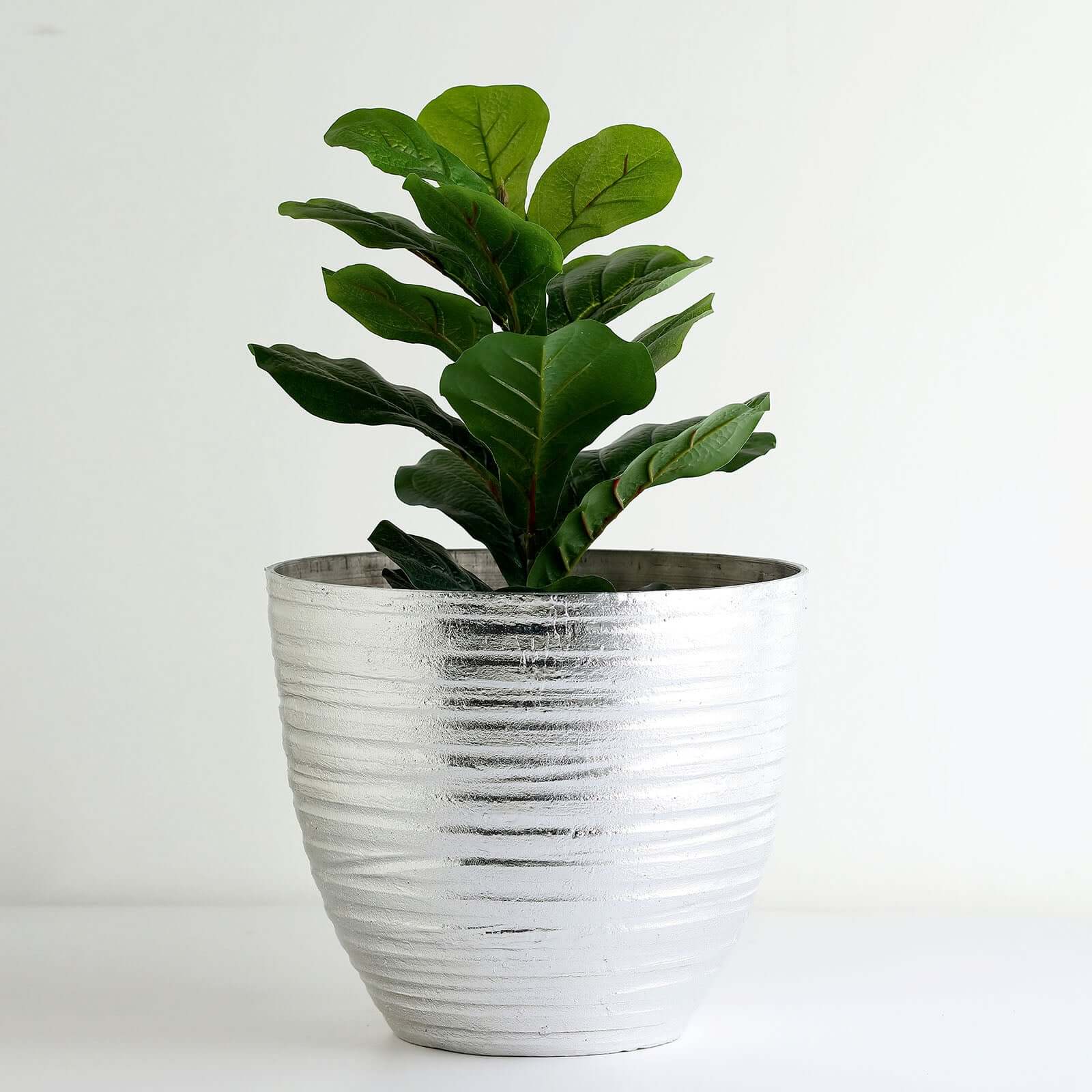 Metallic Silver Textured Finish Large Indoor Flower Plant Pot, Decorative Indoor/Outdoor Planter 12" - Image 6