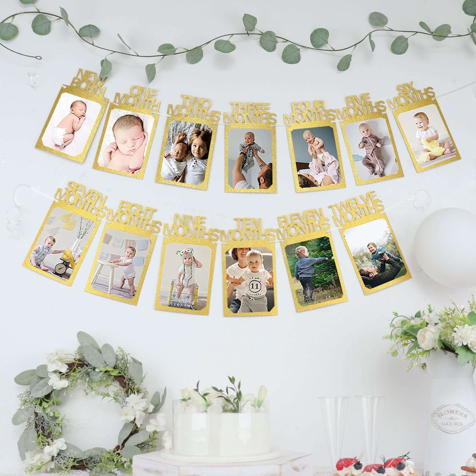 12 Month Milestone 1st Birthday Party Photo Backdrop Hanging Banner, Baby Photo Garland Banner 5.5ft - Image 10