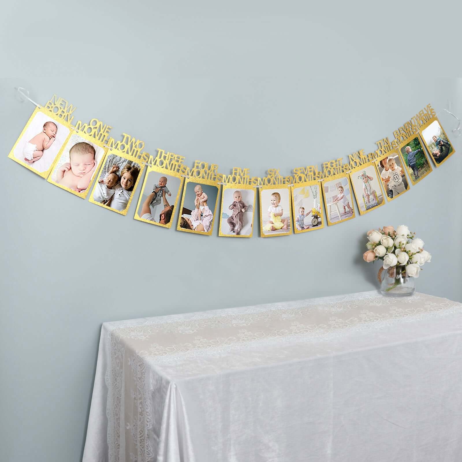 12 Month Milestone 1st Birthday Party Photo Backdrop Hanging Banner, Baby Photo Garland Banner 5.5ft - Image 5