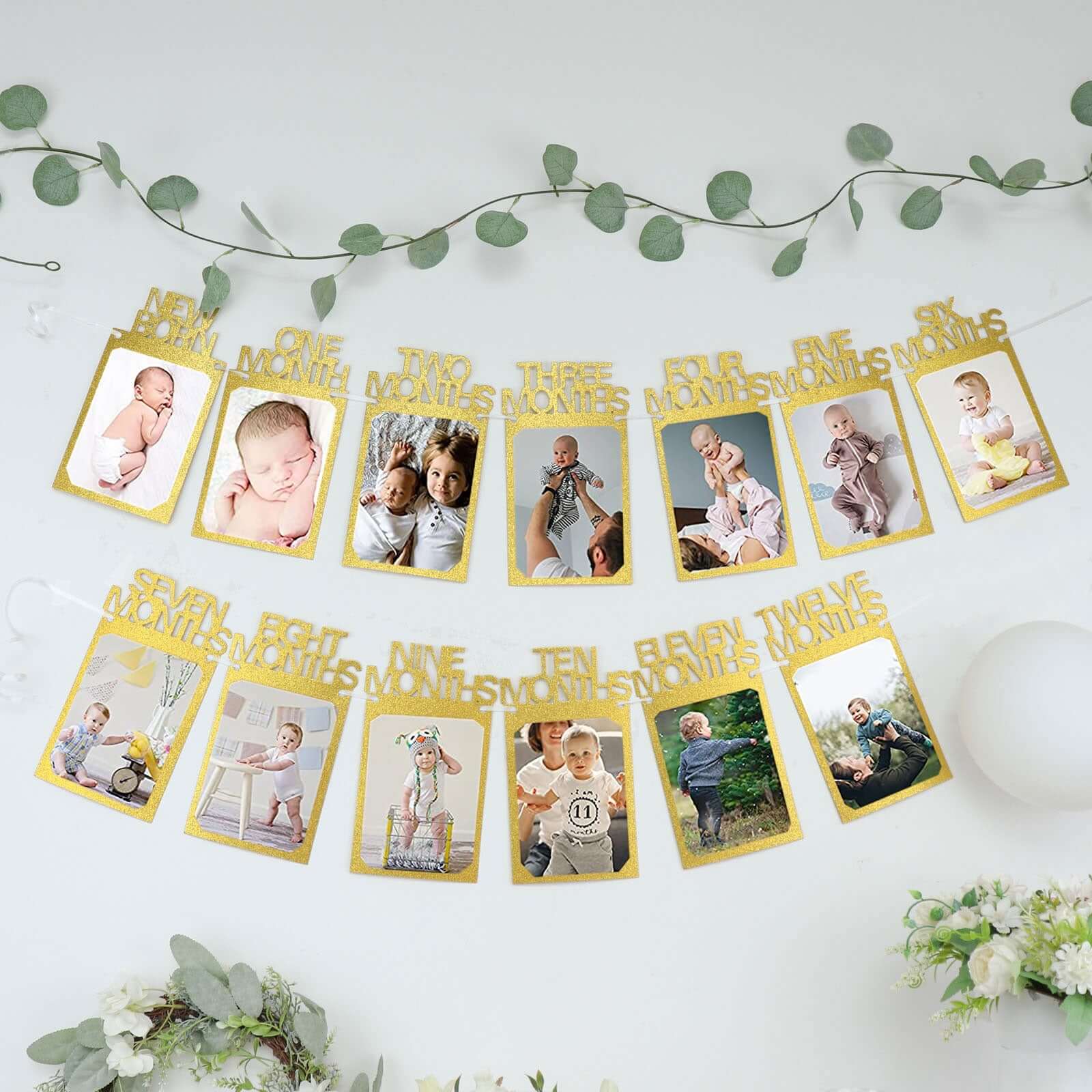 12 Month Milestone 1st Birthday Party Photo Backdrop Hanging Banner, Baby Photo Garland Banner 5.5ft - Image 8