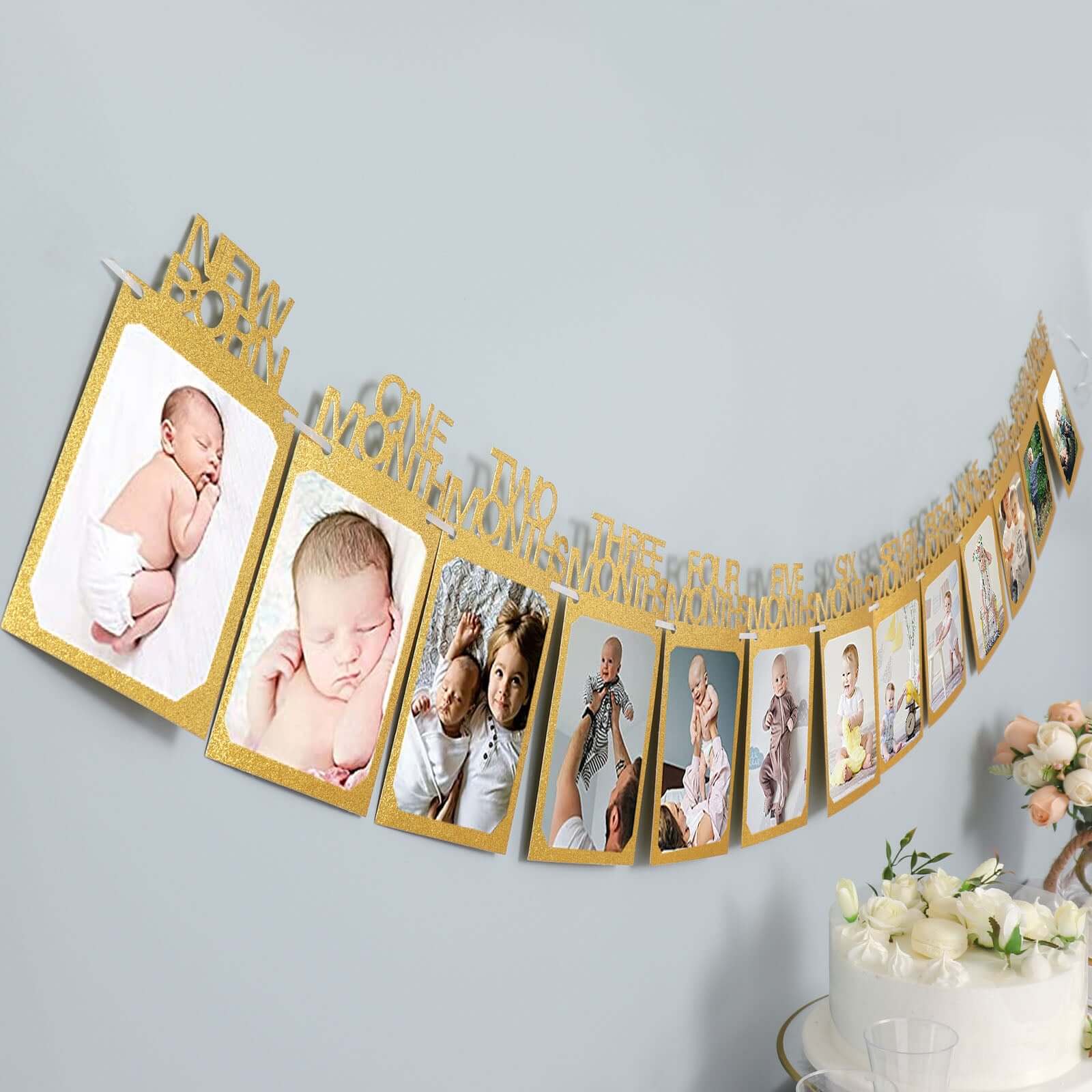12 Month Milestone 1st Birthday Party Photo Backdrop Hanging Banner, Baby Photo Garland Banner 5.5ft - Image 9