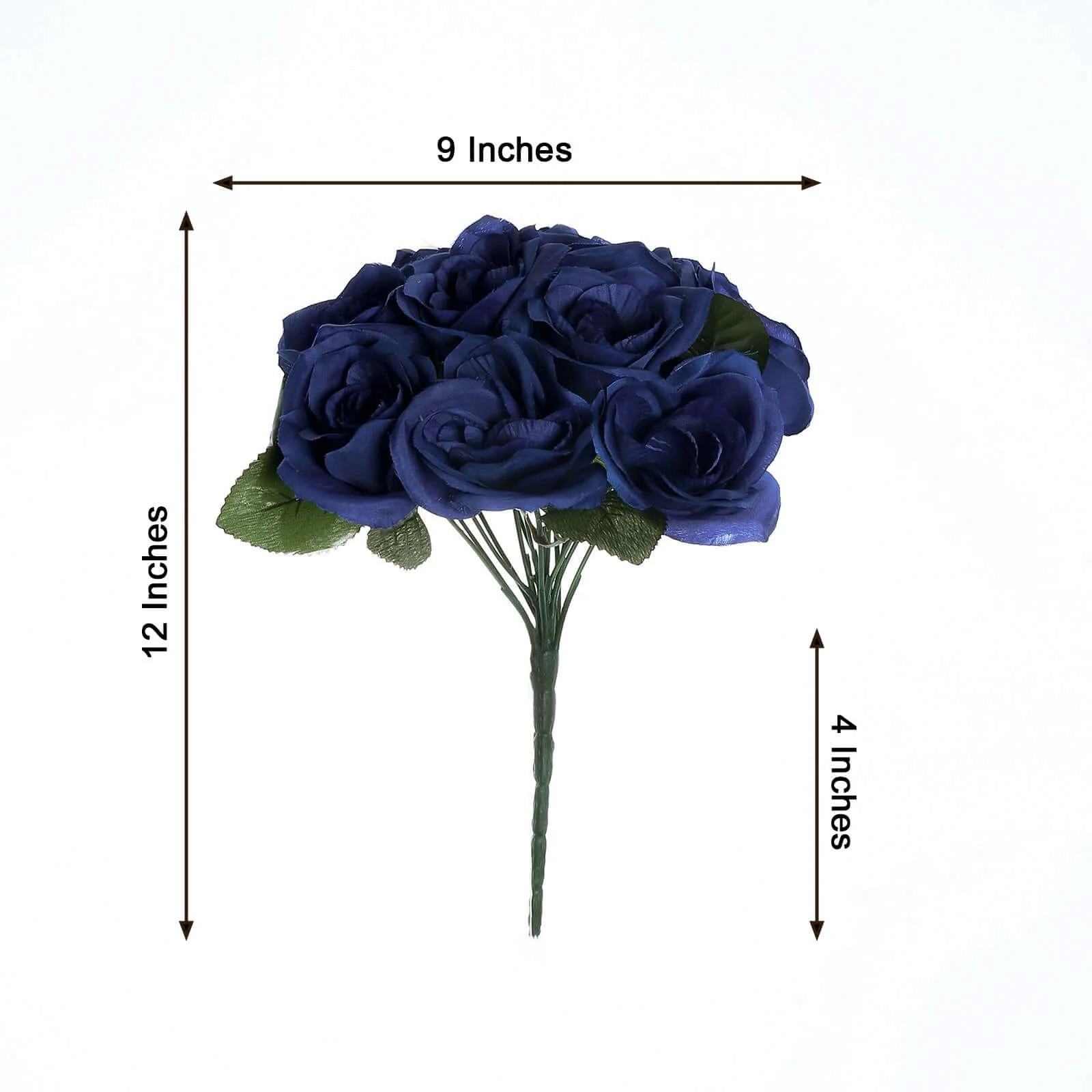 Navy Blue Artificial Velvet-Like Fabric Rose Flower Bouquet Bush 12" - Image 3