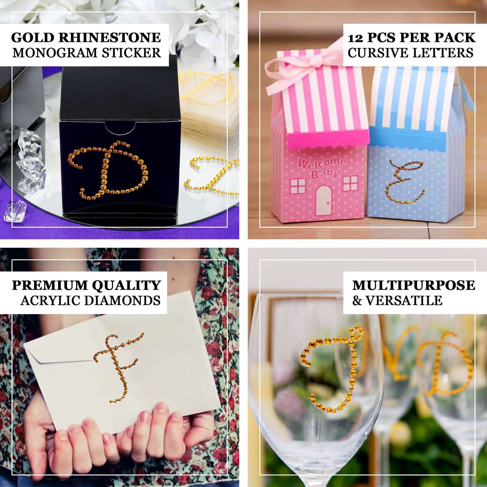 12 Pack Gold Rhinestone Monogram Letter Jewel Sticker Self Adhesive DIY Diamond Decor - and 1.5" - Image 4