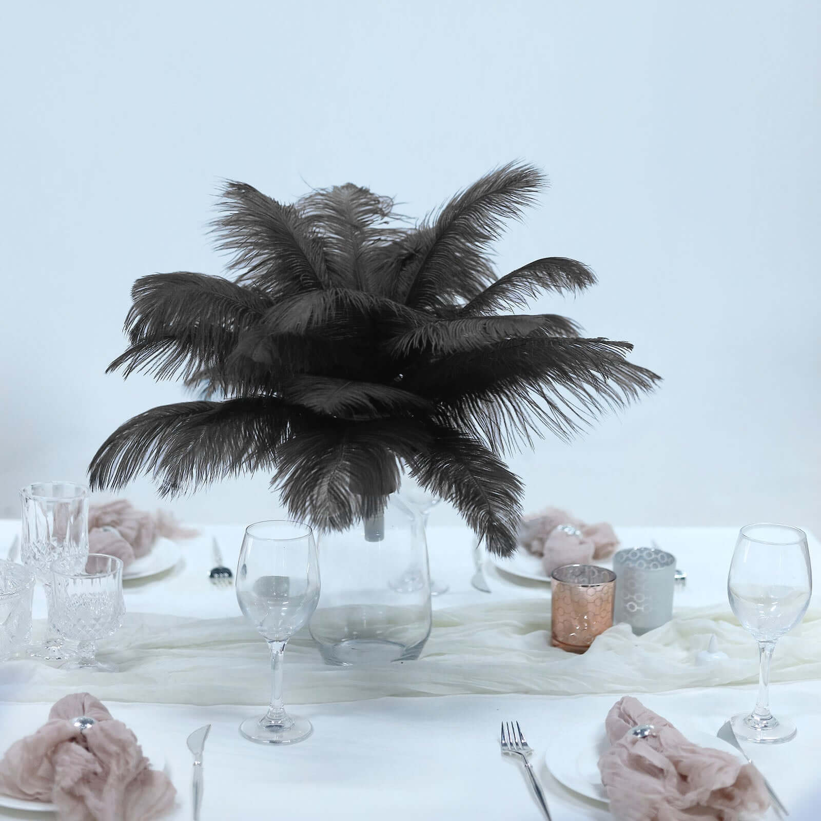 12 Pack Black Natural Plume Real Ostrich Feathers, DIY Centerpiece Fillers 13"-15" - Image 2