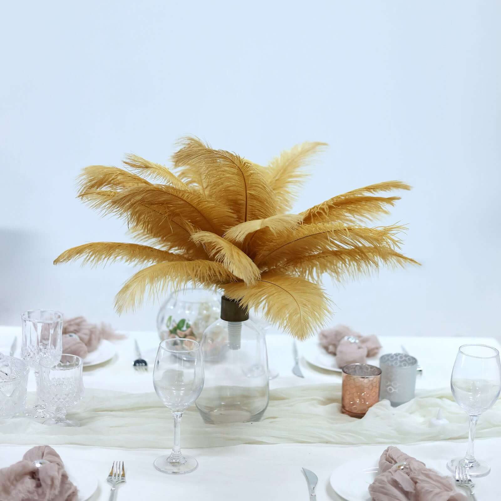 12 Pack Gold Natural Plume Real Ostrich Feathers, DIY Centerpiece Fillers 13"-15" - Image 7