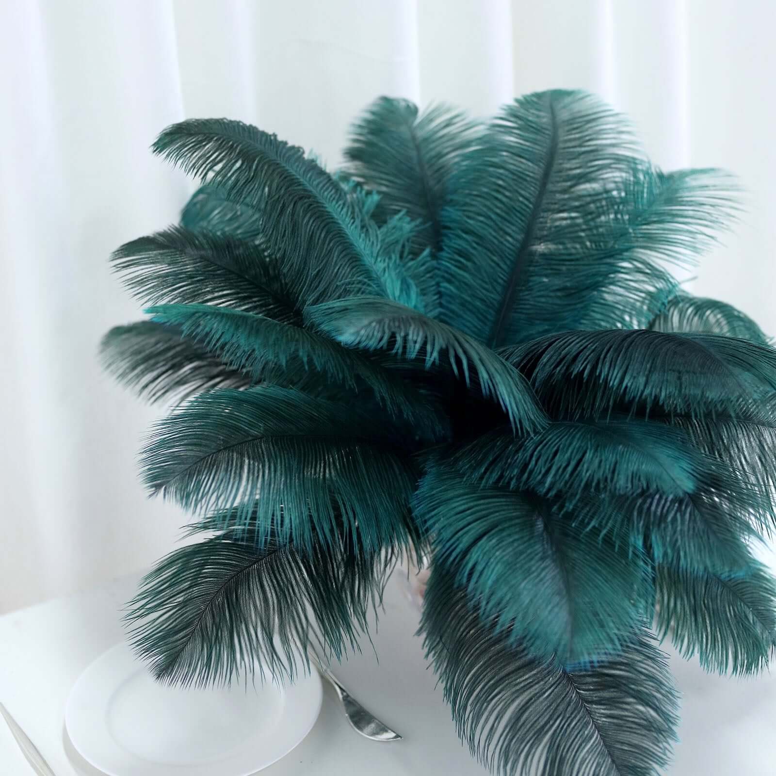 12 Pack Peacock Teal Natural Plume Real Ostrich Feathers, DIY Centerpiece Fillers 13"-15" - Image 2