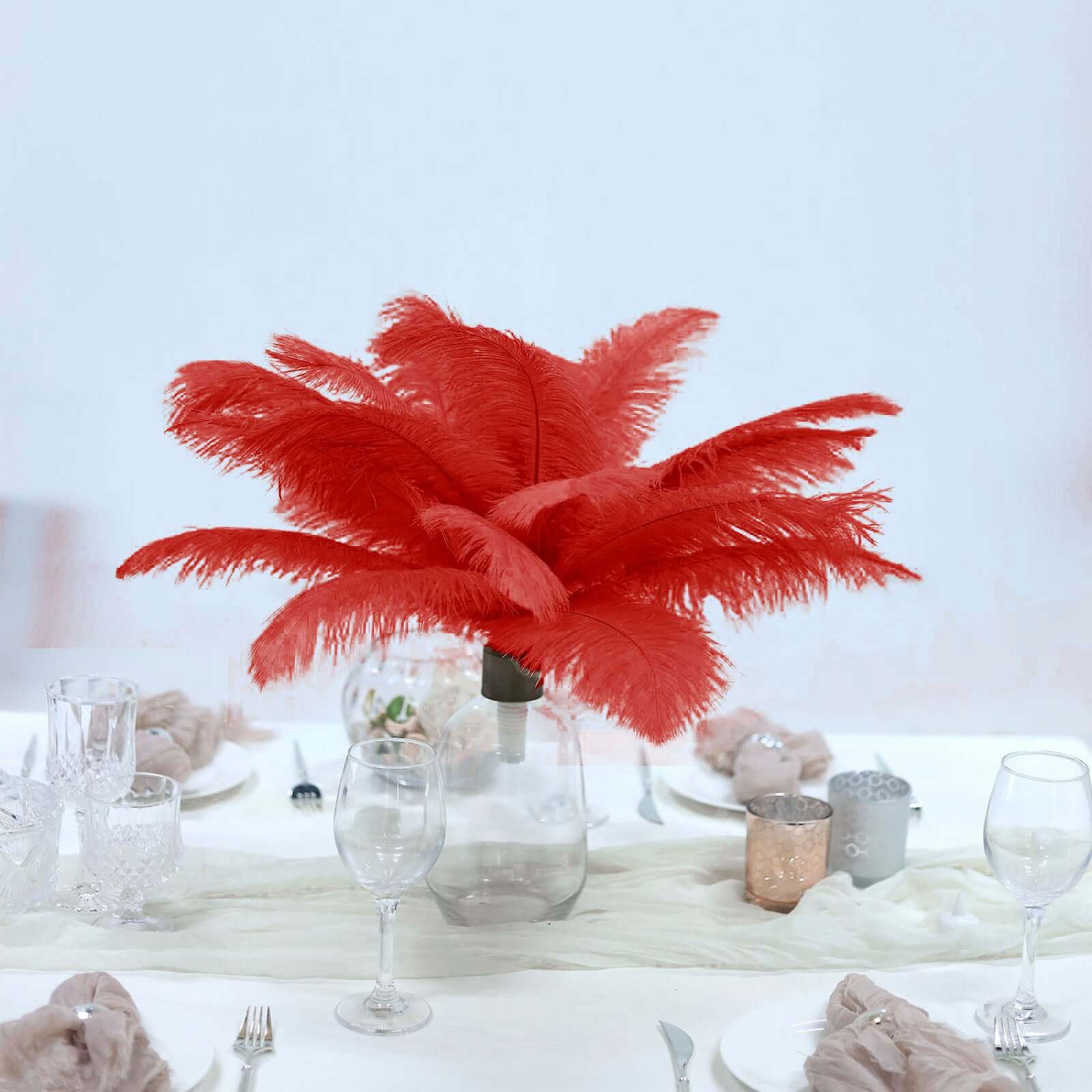 12 Pack Red Natural Plume Real Ostrich Feathers, DIY Centerpiece Fillers 13"-15" - Image 2