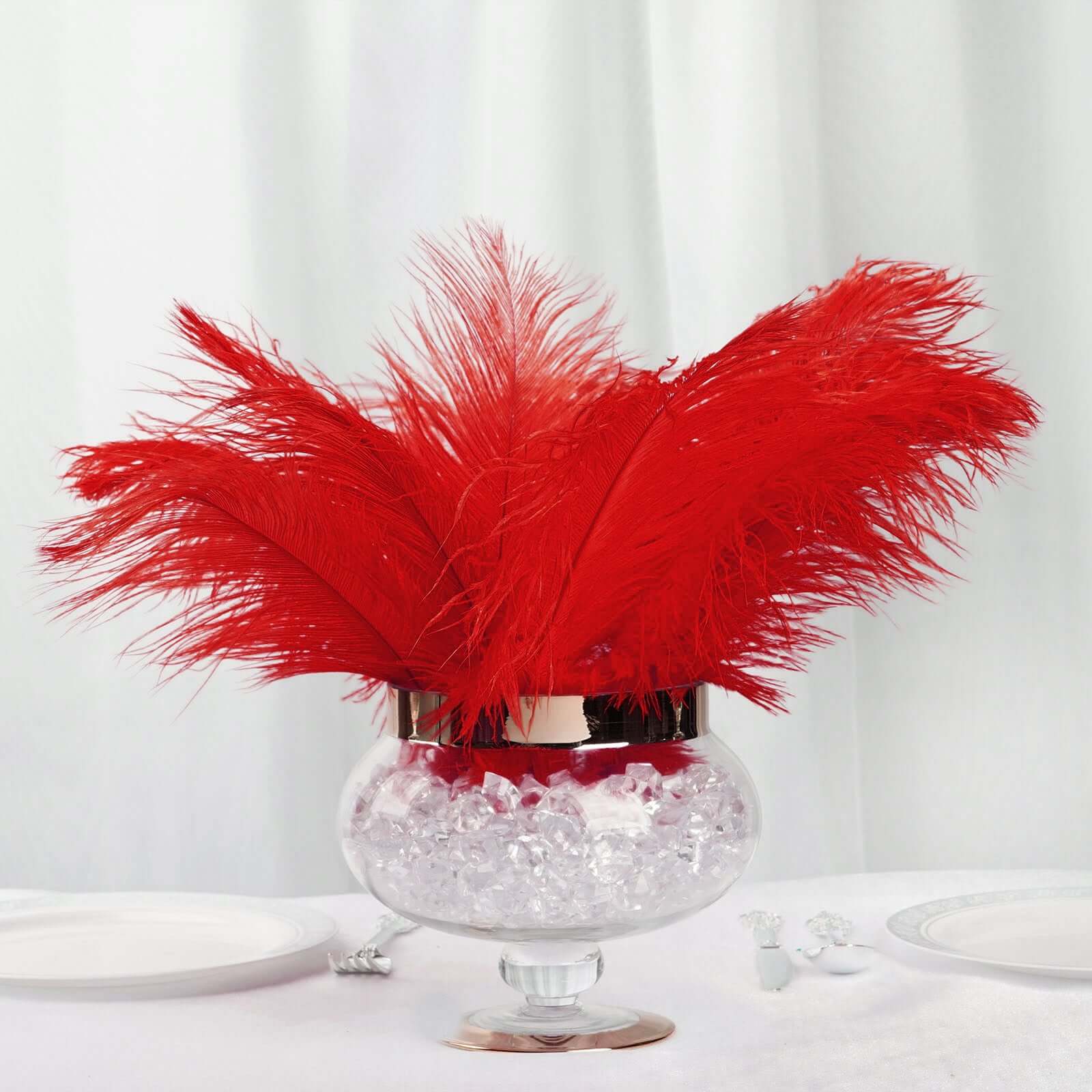 12 Pack Red Natural Plume Real Ostrich Feathers, DIY Centerpiece Fillers 13"-15" - Image 7