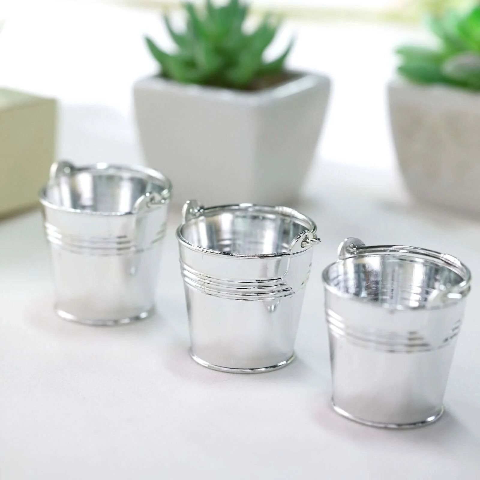 12 Pack Silver Mini Pail Bucket Candy Container Gift Boxes, Small Planter Treat Party Favor Boxes 2" - Image 10