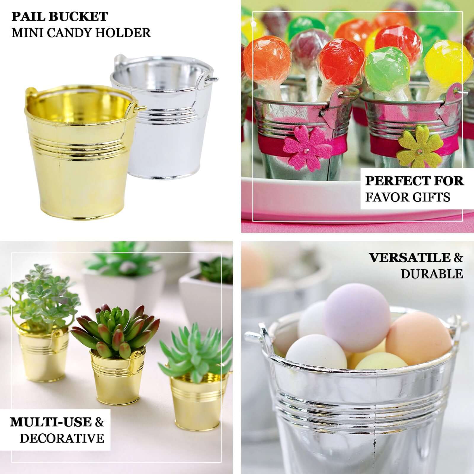 12 Pack Silver Mini Pail Bucket Candy Container Gift Boxes, Small Planter Treat Party Favor Boxes 2" - Image 4