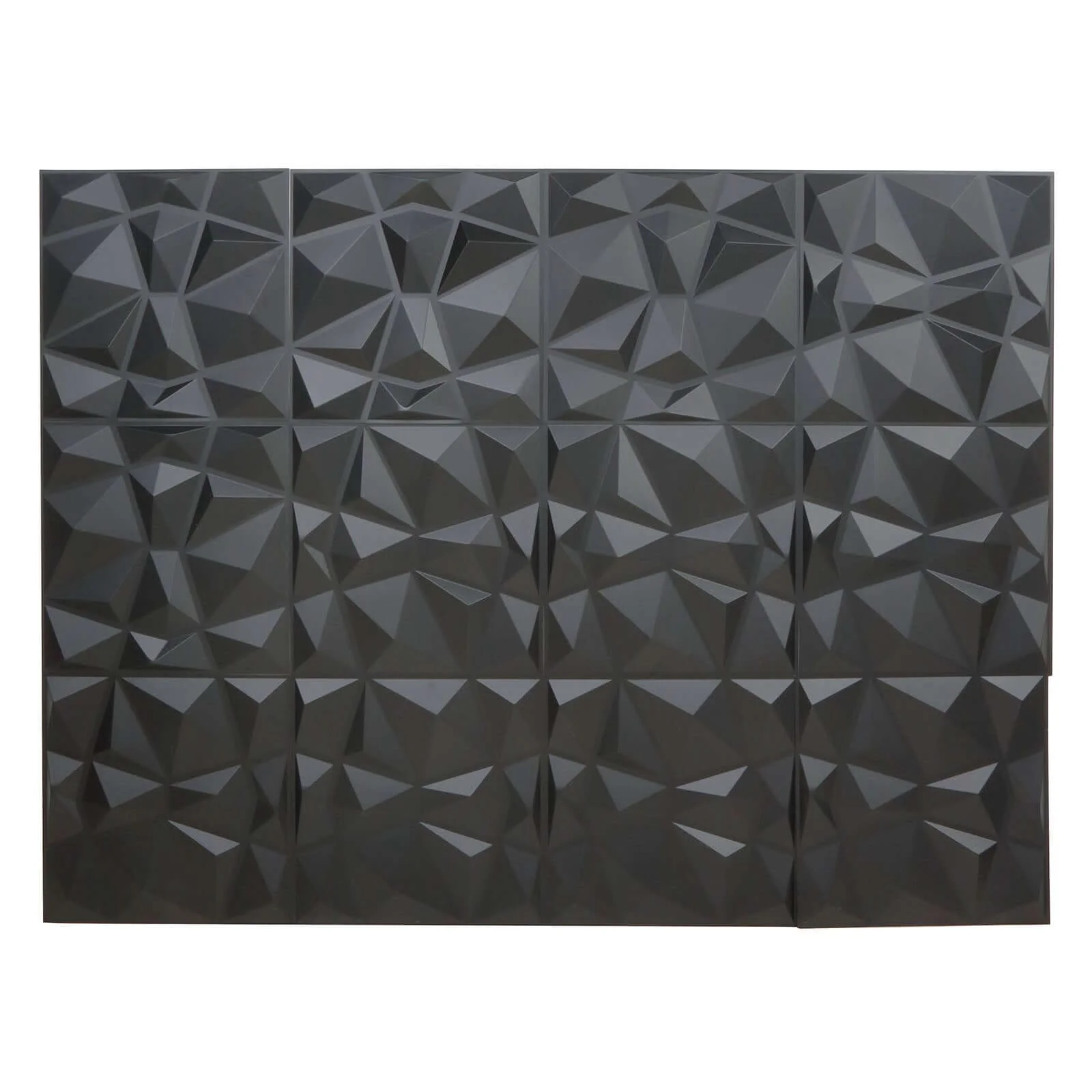 12 Pack Matte Black 3D Diamond Textured Stick On Wall Panels, PVC Waterproof Wall Tiles 20"x20" - Image 2