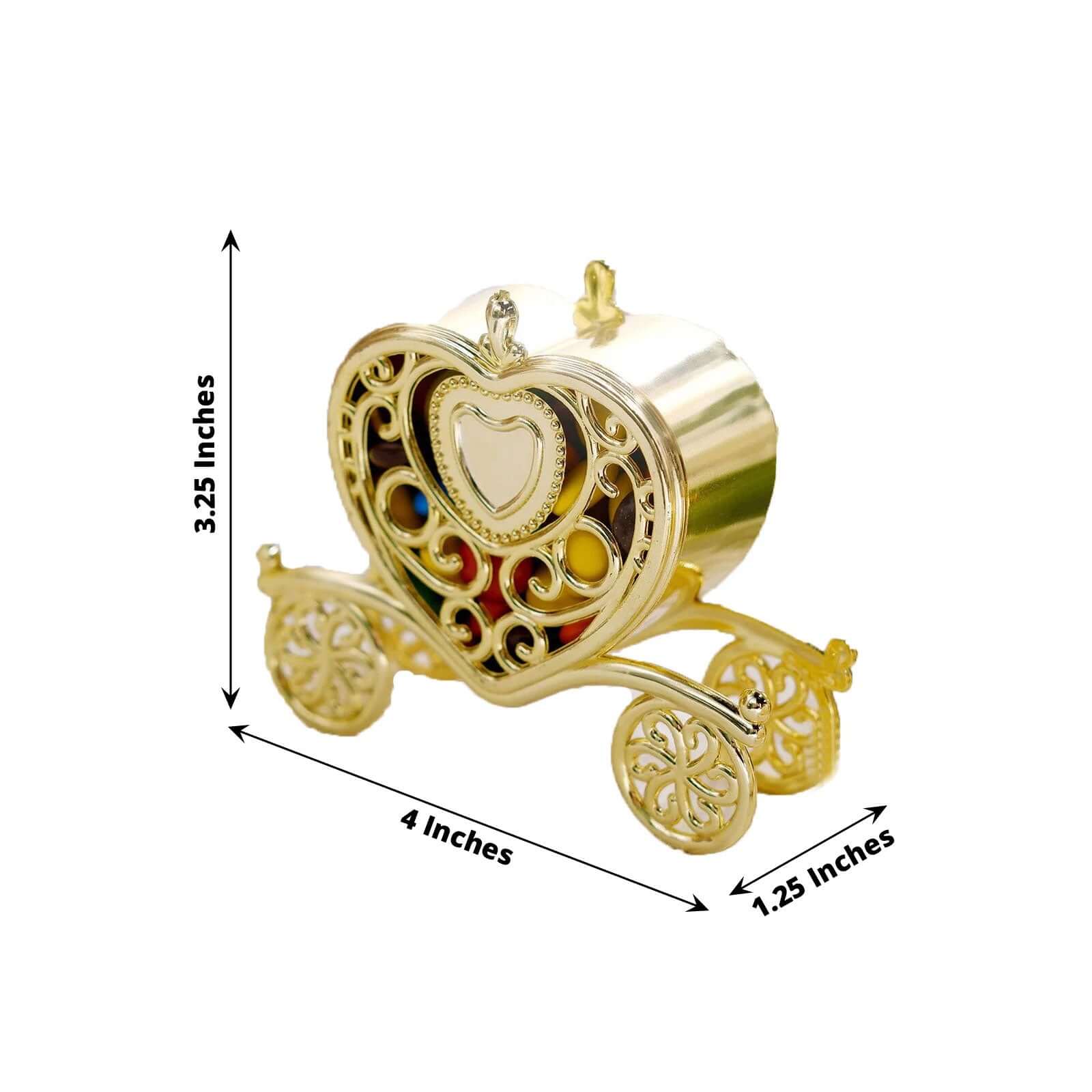 12 Pack Gold Princess Heart Carriage Candy Container Gift Boxes, Treats Party Favor Boxes 4" - Image 3