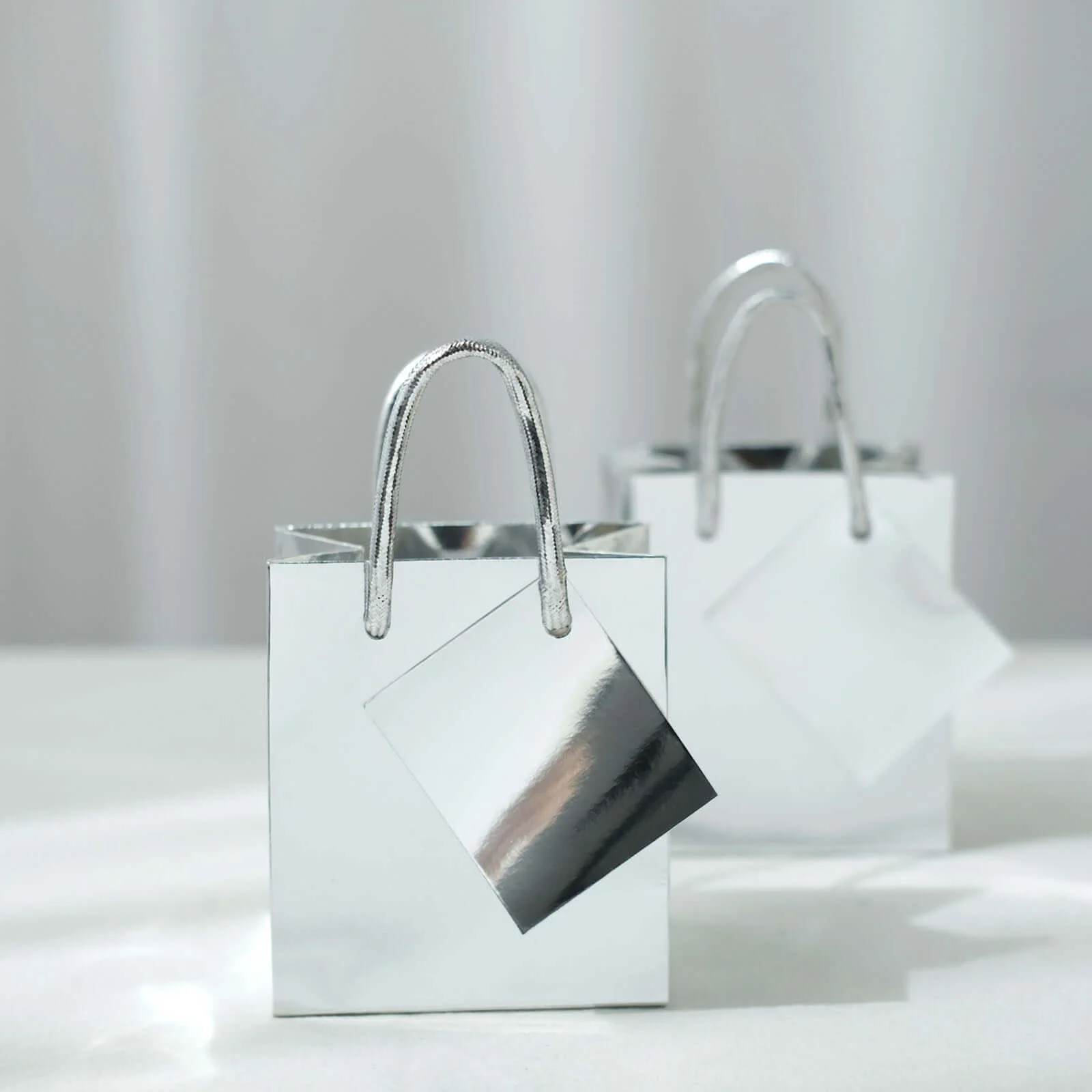 12 Pack Shiny Metallic Silver Foil Paper Gift Bags With Handles, Small Party Favor Goodie Bags 5" - Image 10