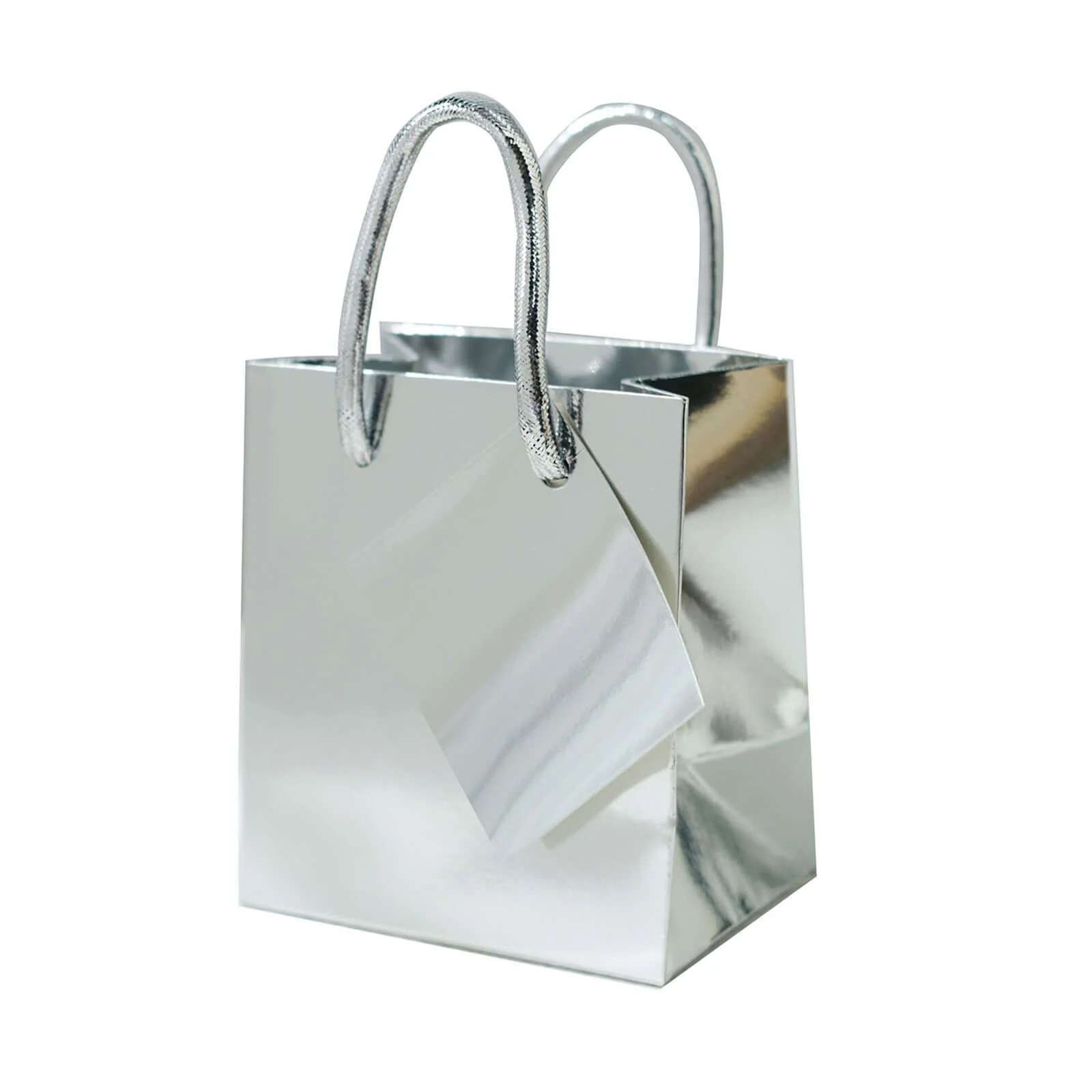 12 Pack Shiny Metallic Silver Foil Paper Gift Bags With Handles, Small Party Favor Goodie Bags 5" - Image 7