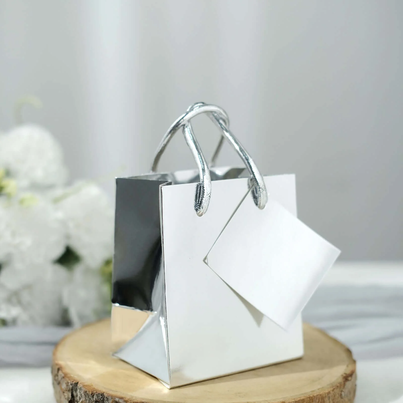 12 Pack Shiny Metallic Silver Foil Paper Gift Bags With Handles, Small Party Favor Goodie Bags 5" - Image 8