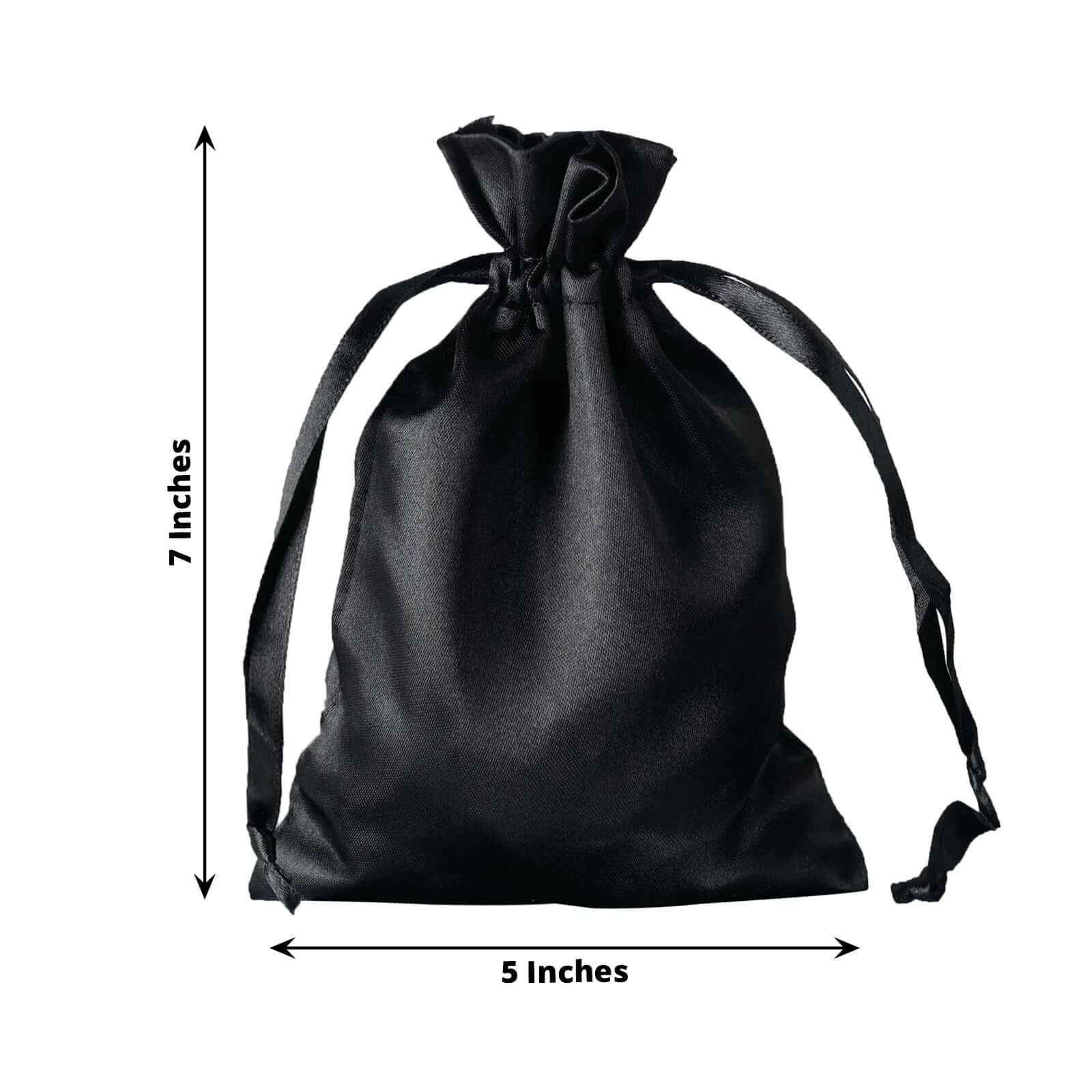 12 Pack Black Satin Drawstring Wedding Party Favor Gift Bags 5"x7" - Image 3